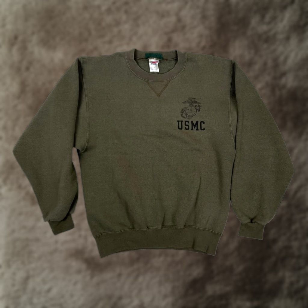 Soffe VINTAGE USMC Sweatshirt Mens Small Green Crewneck Fleece Made USA Military Size US S / EU 44-46 / 1 - 1 Thumbnail