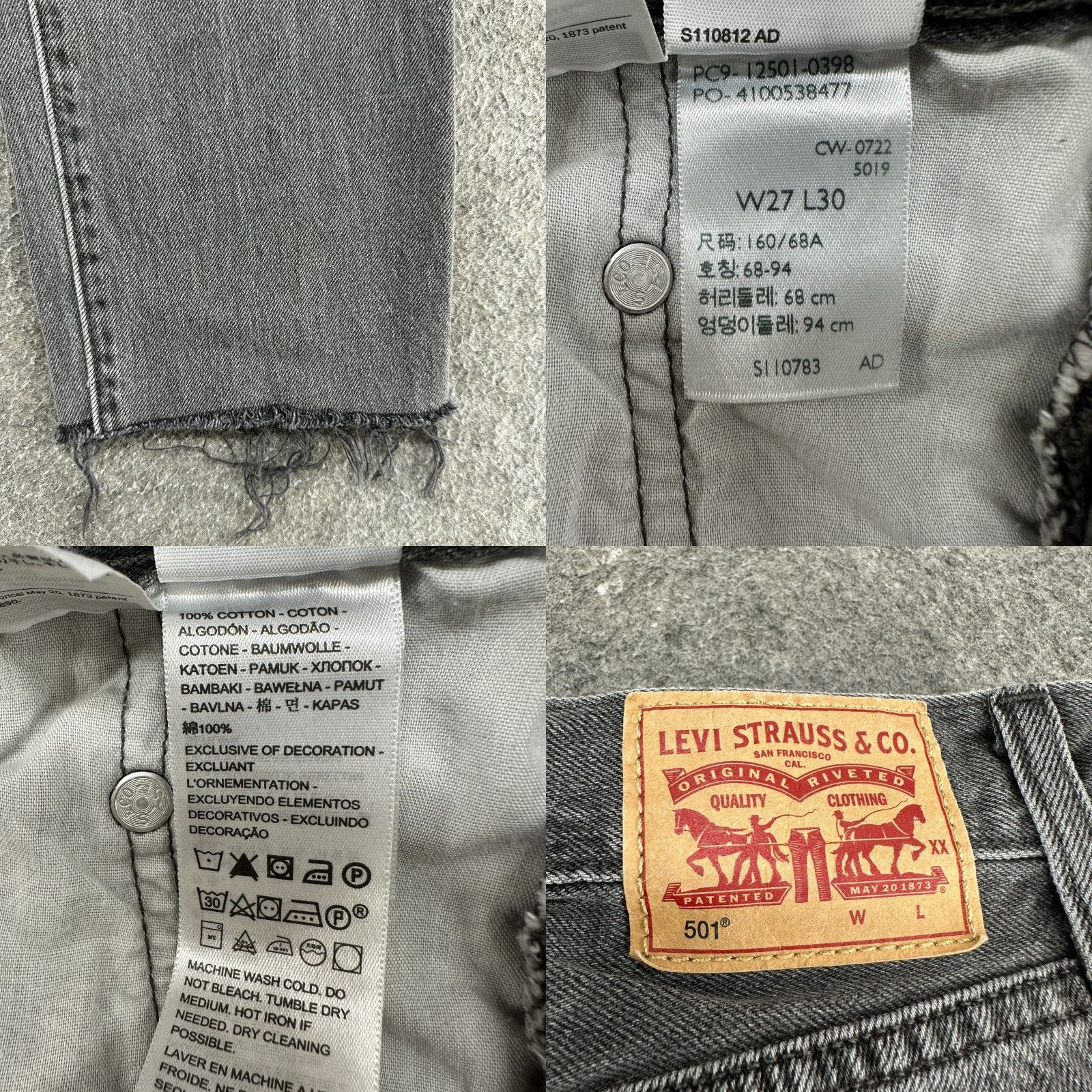 Levi's Levi's 501 Jeans Women 27x29 Black Straight Leg Regular Fit Distressed 5-Pocket Denim Modern Gray Wash Size 27" / US 4 / IT 40 - 8 Thumbnail