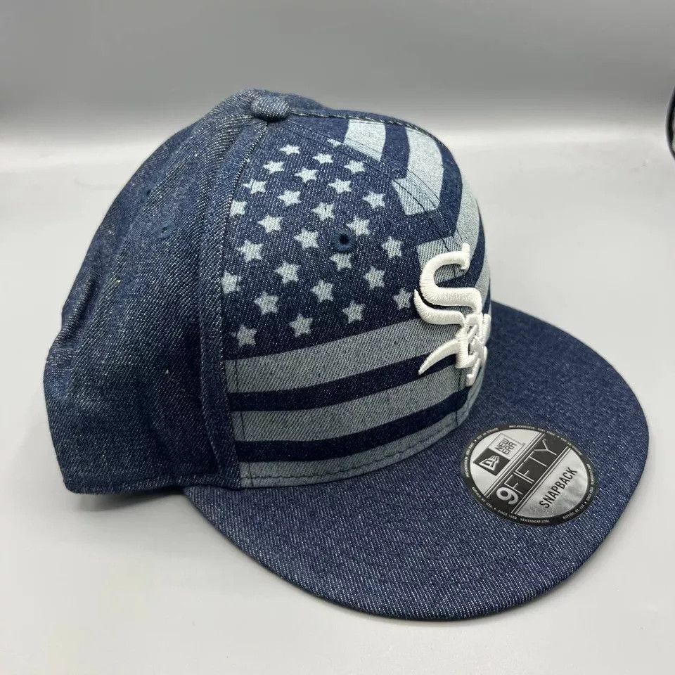 New Era Chicago White Sox Hat Men Blue Denim Flag Snap Back Cap New Size ONE SIZE - 3 Thumbnail