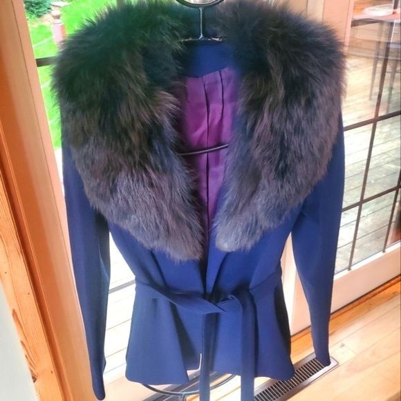 Vintage Vintage by gare' Navy Blue Lined Fur lined Wrap Sz. S Coat J Size S / US 4 / IT 40 - 1 Thumbnail