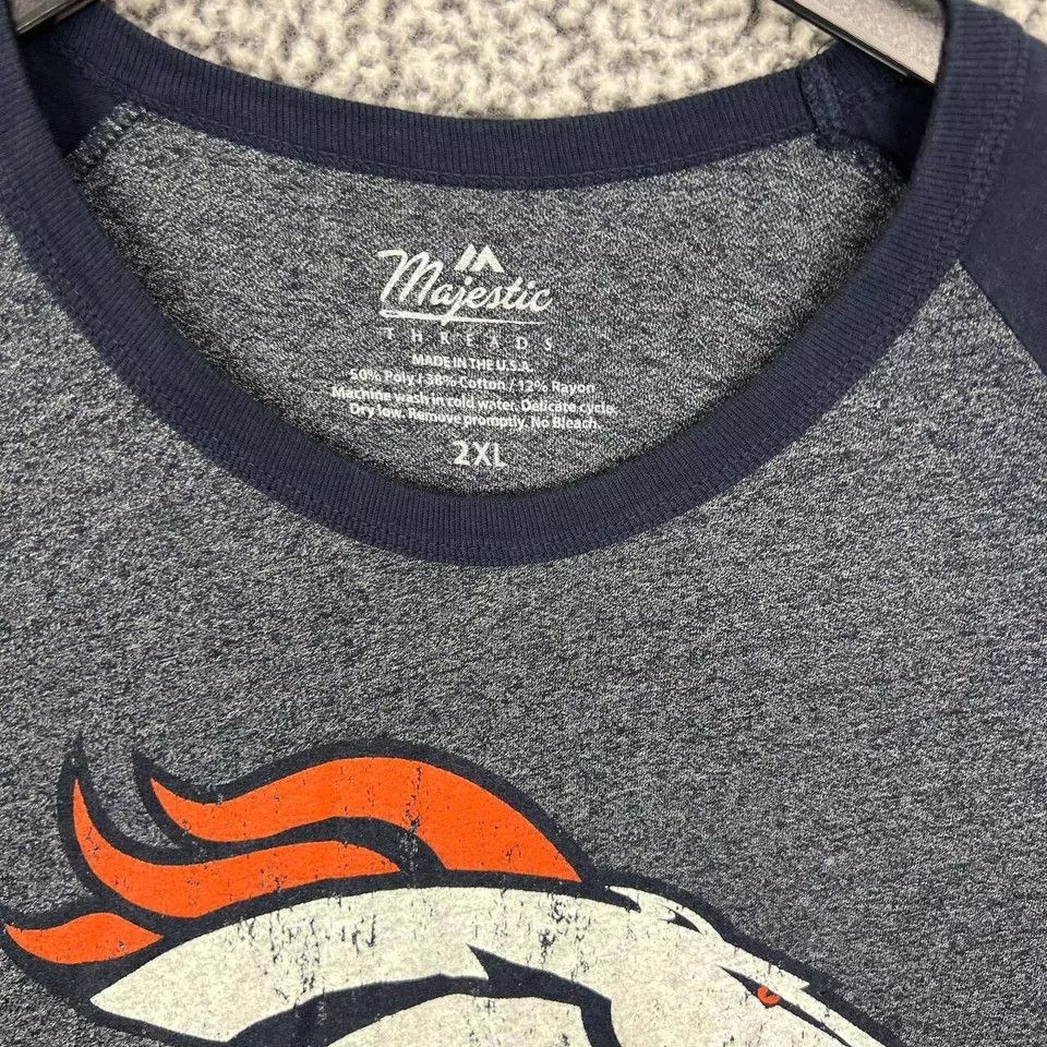 Majestic × Vintage Denver Broncos Shirt Men Majestic 3/4 Sleeve Crew Neck 2XL Size US XXL / EU 58 / 5 - 5 Thumbnail