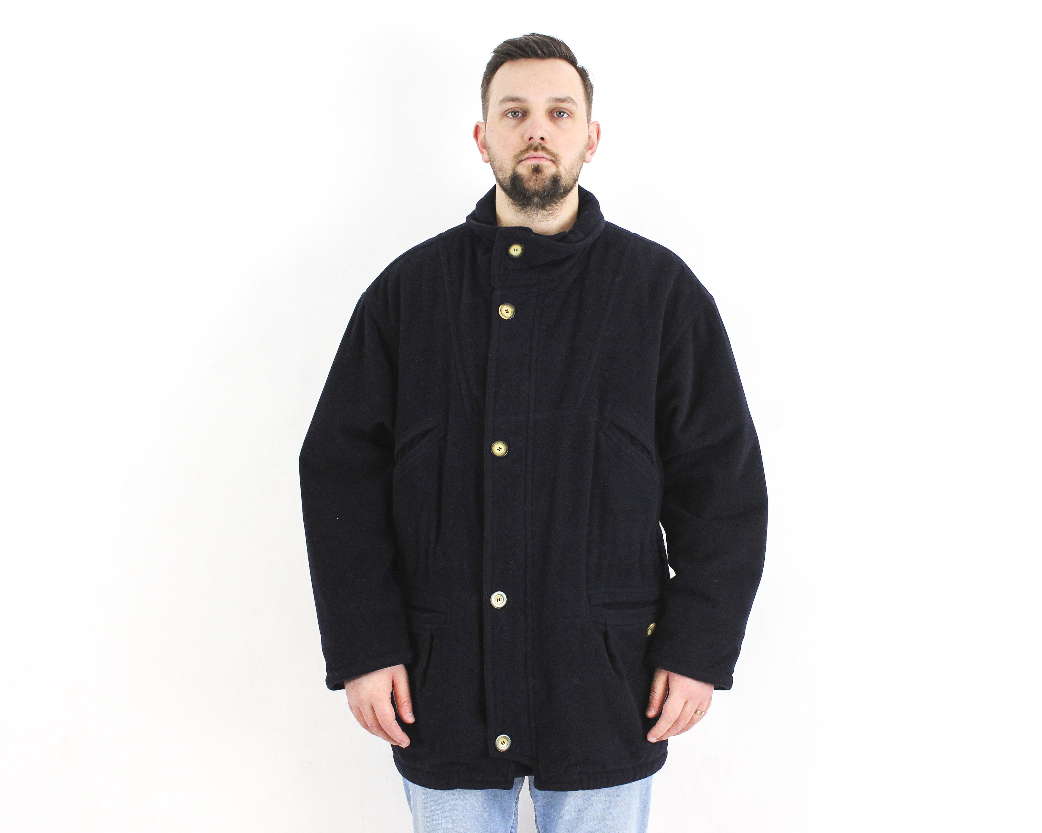 Vintage Malenkow Men L Wool Cashmere Jacket Pea Coat EU 52 Winter Size US L / EU 52-54 / 3 - 1 Preview