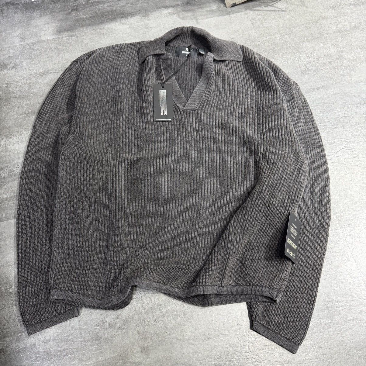 Represent Clo. Represent Ribbed Knit Oversized Polo - Washed Black Size US S / EU 44-46 / 1 - 1 Thumbnail