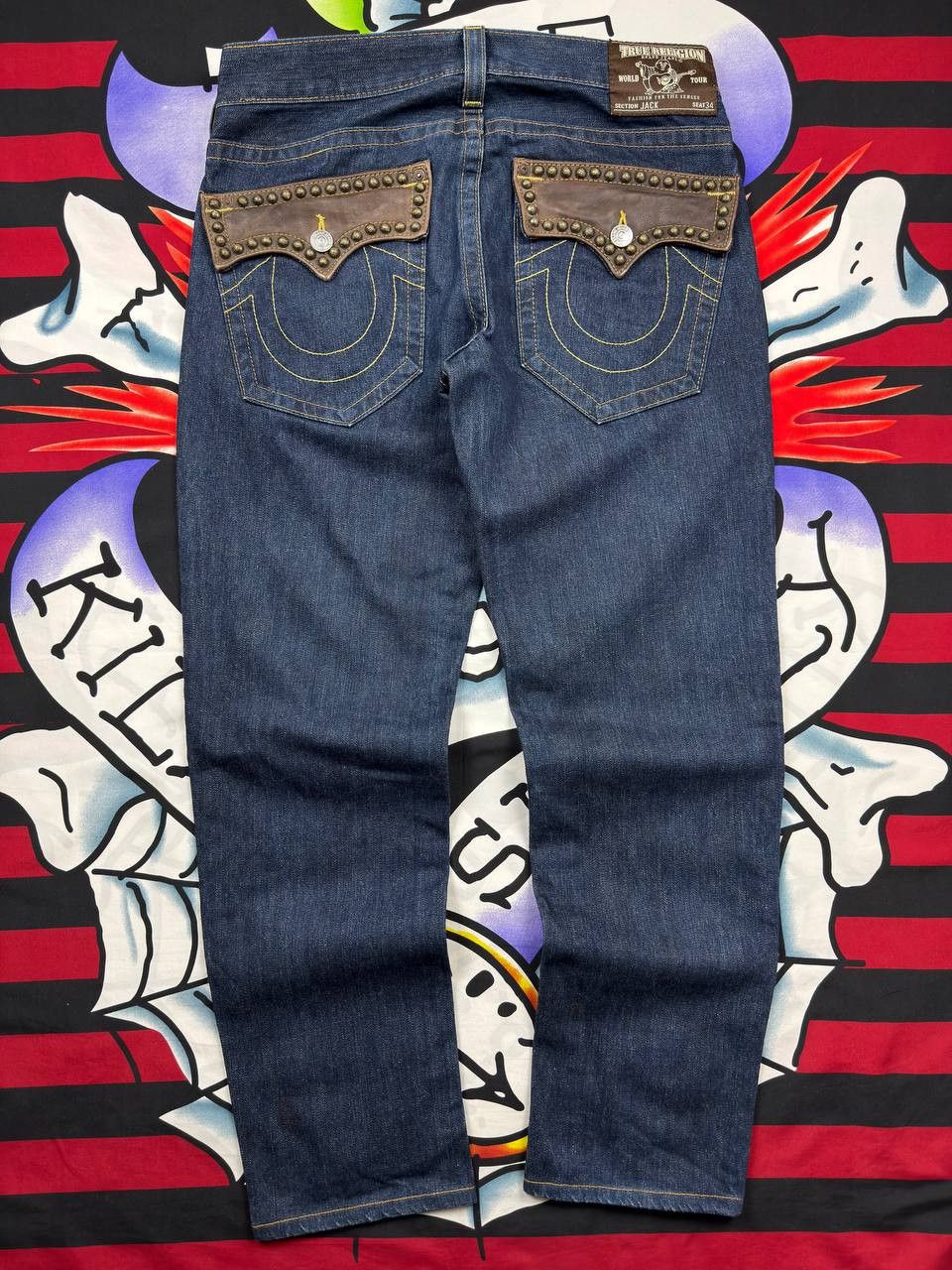 True Religion Vintage True Religion Denim Straight Jeans Leather Flap Size US 34 / EU 50 - 1 Thumbnail