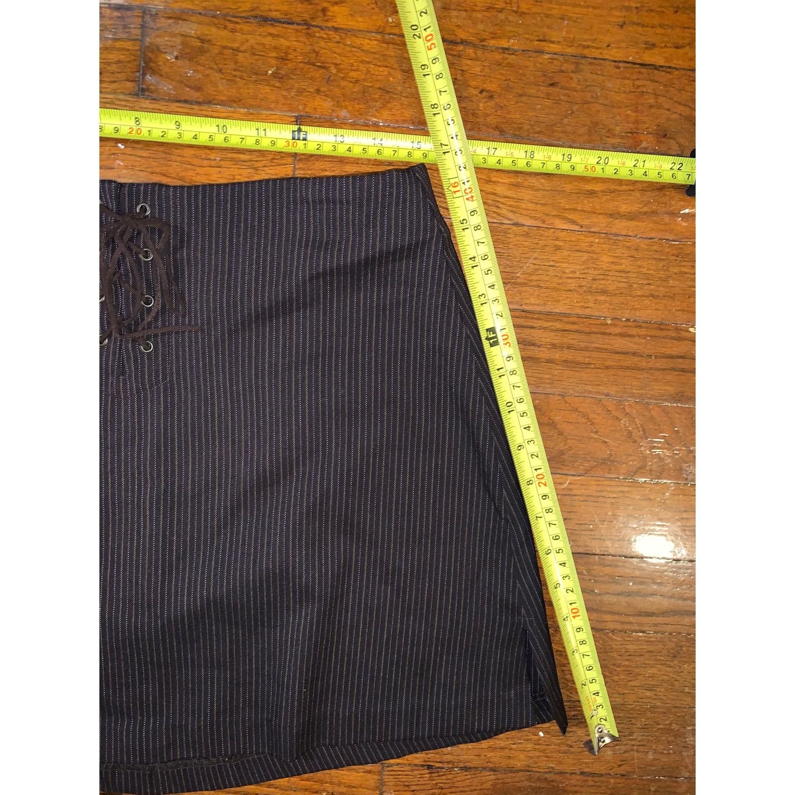 Other × Vintage Exact Change Brown Pinstripe Mini Skirt Size 13 Lace Up Size XL / US 12-14 / IT 48-50 - 4 Thumbnail