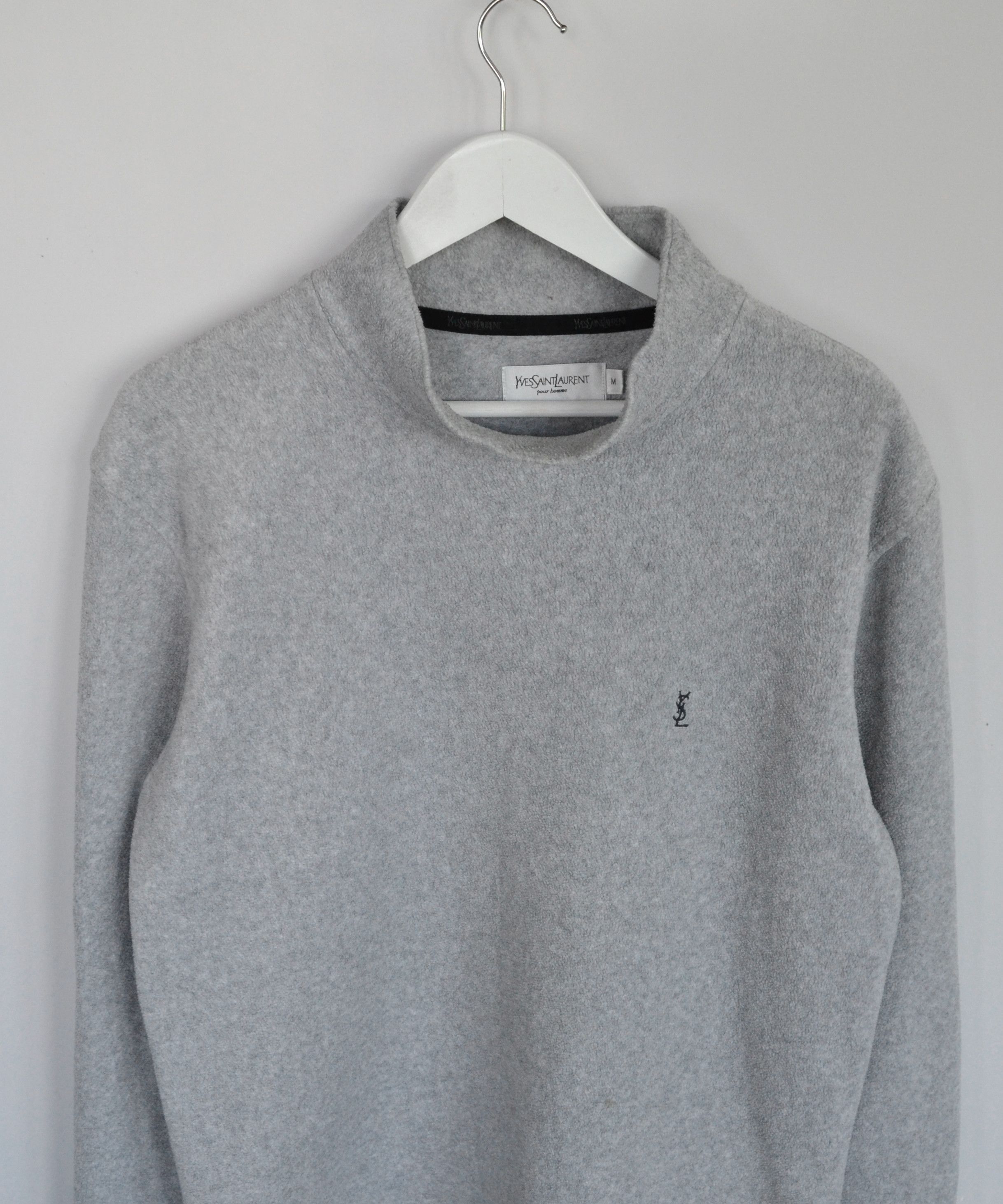 Yves Saint Laurent YVES SAINT LAURENT Fleece Sweater Logo Grey 90s Vintage Size US L / EU 52-54 / 3 - 3 Thumbnail