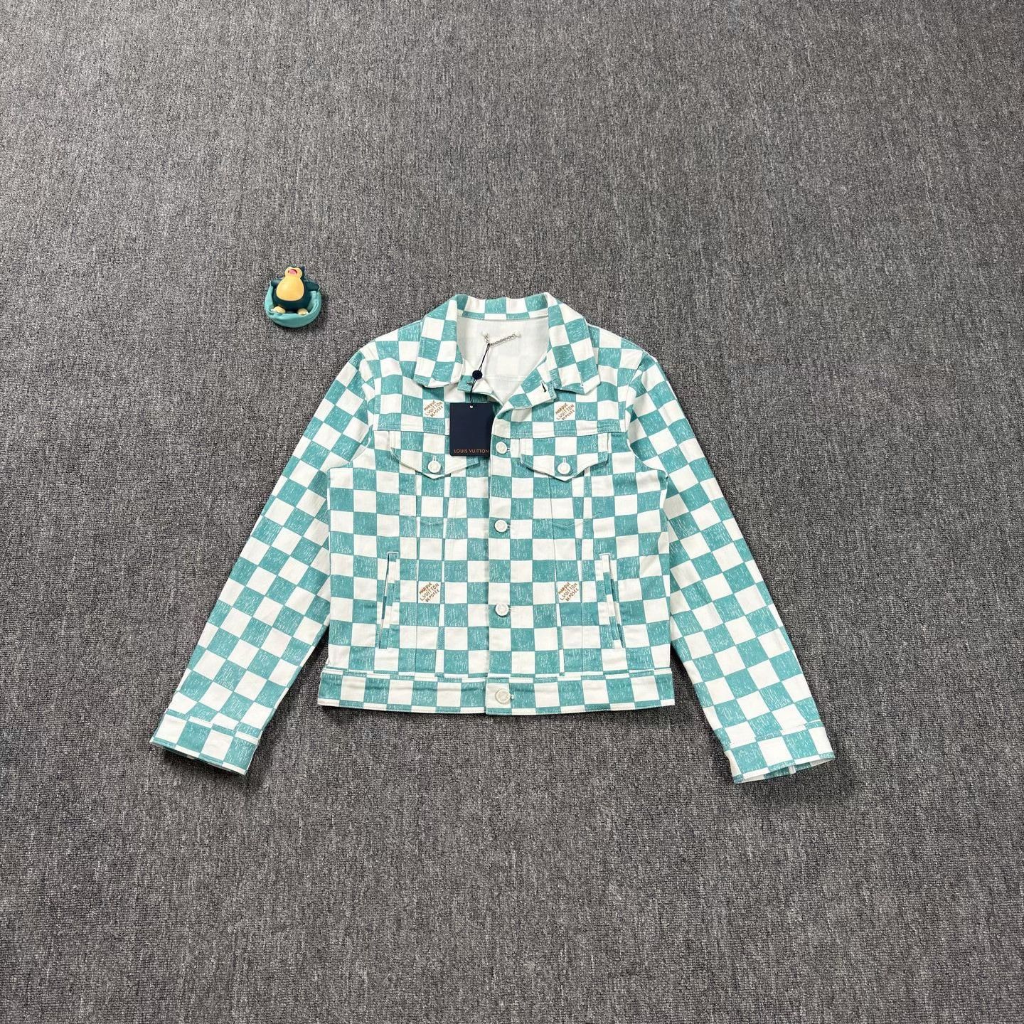 Louis Vuitton LV White Green Check Denim Jacket Size L / US 10 / IT 46 - 1 Thumbnail