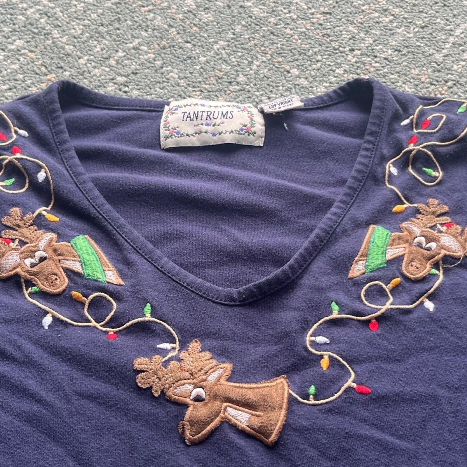 Other Tantrums Christmas Reindeer Holiday Long Sleeve T-Shirt Sz M Size M / US 6-8 / IT 42-44 - 5 Thumbnail