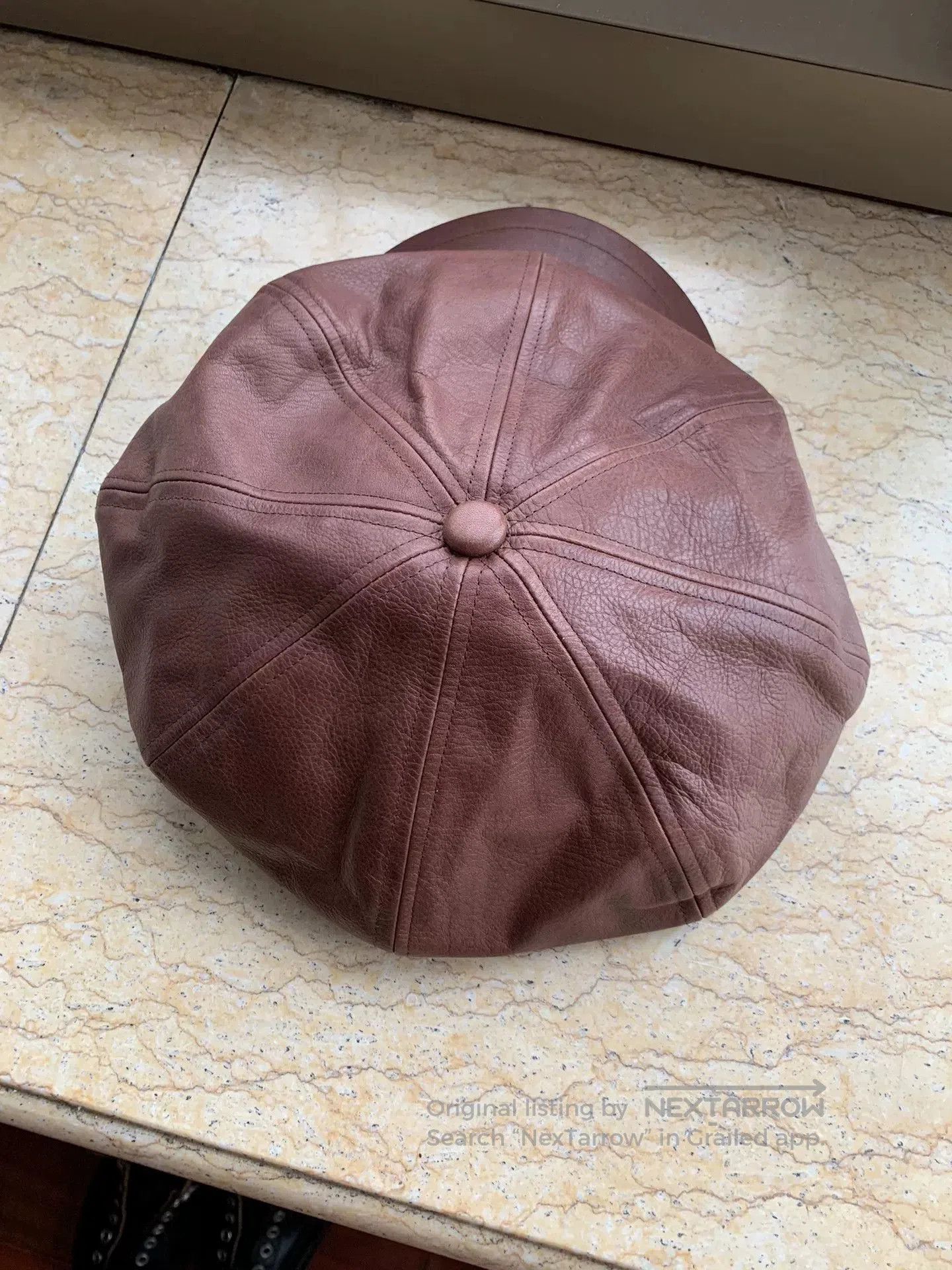 Japanese Brand Brown Leather Newsboy Cap. Size ONE SIZE - 5 Thumbnail