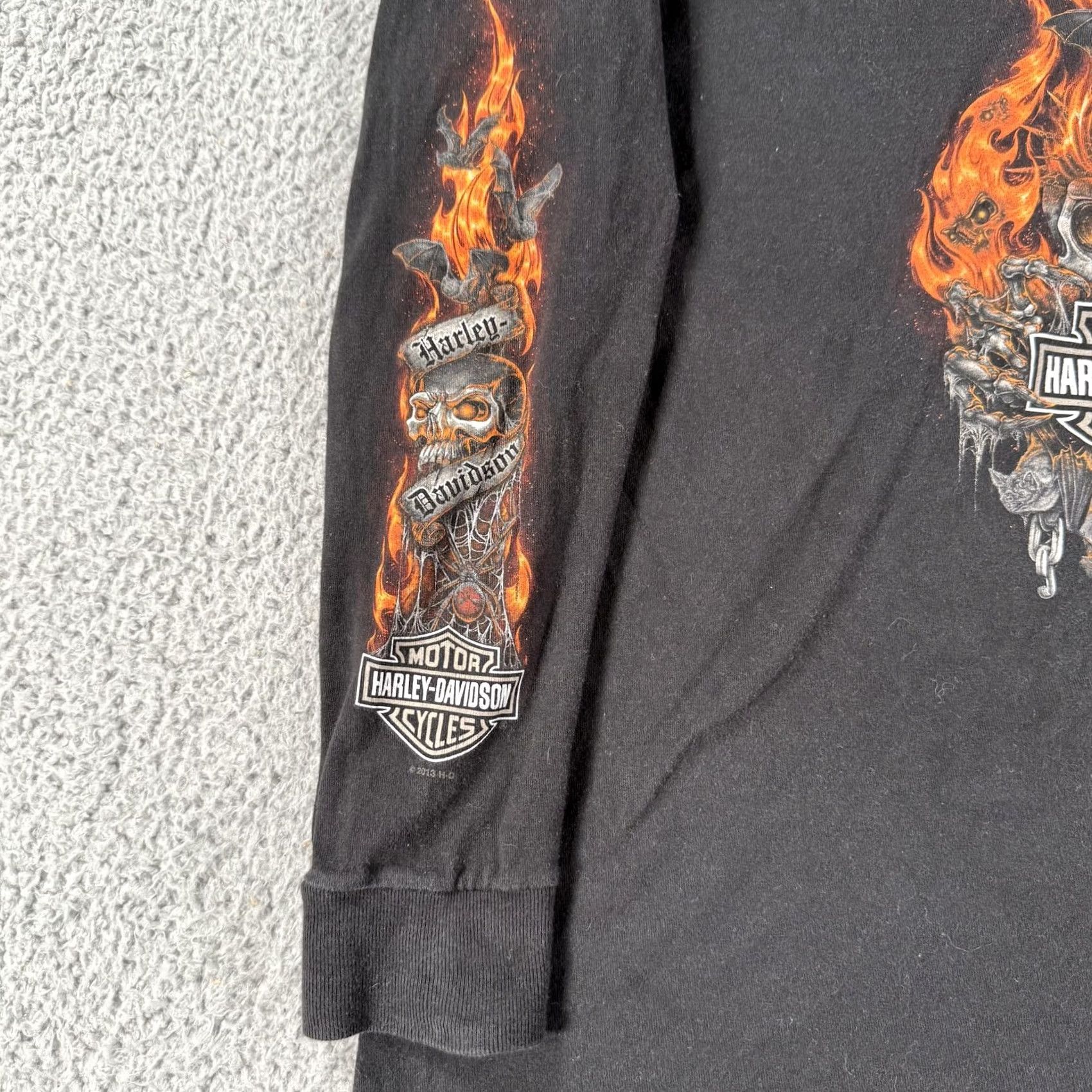 Harley Davidson Harley-Davidson Shirt Mens XL Black Long Sleeve Flames Skulls Panama City Beach Graphic Print Crew Neck Front Back Limited Edition VINTAGE? Size US XL / EU 56 / 4 - 4 Thumbnail