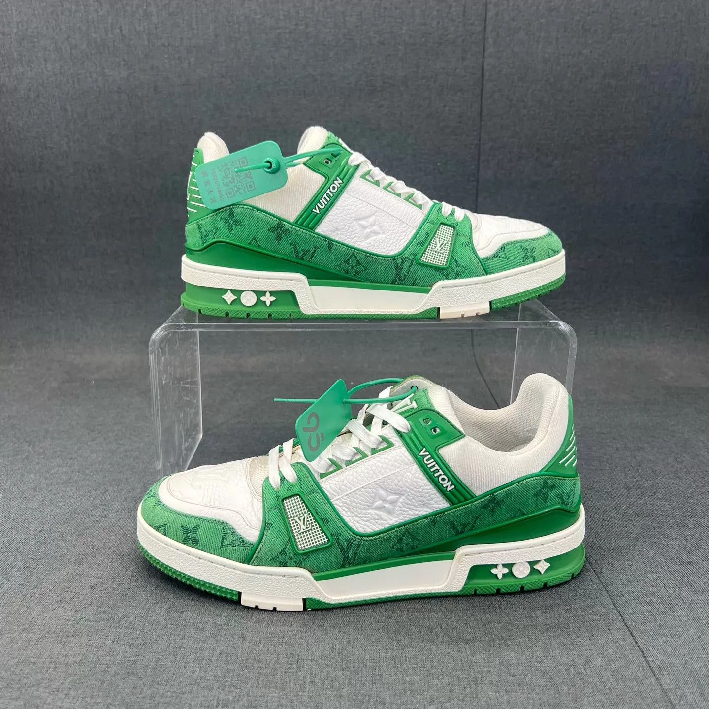 Louis Vuitton LV Trainer White Green Denim 7.5/41.5 New Size US 8.5 / EU 41-42 - 2 Thumbnail