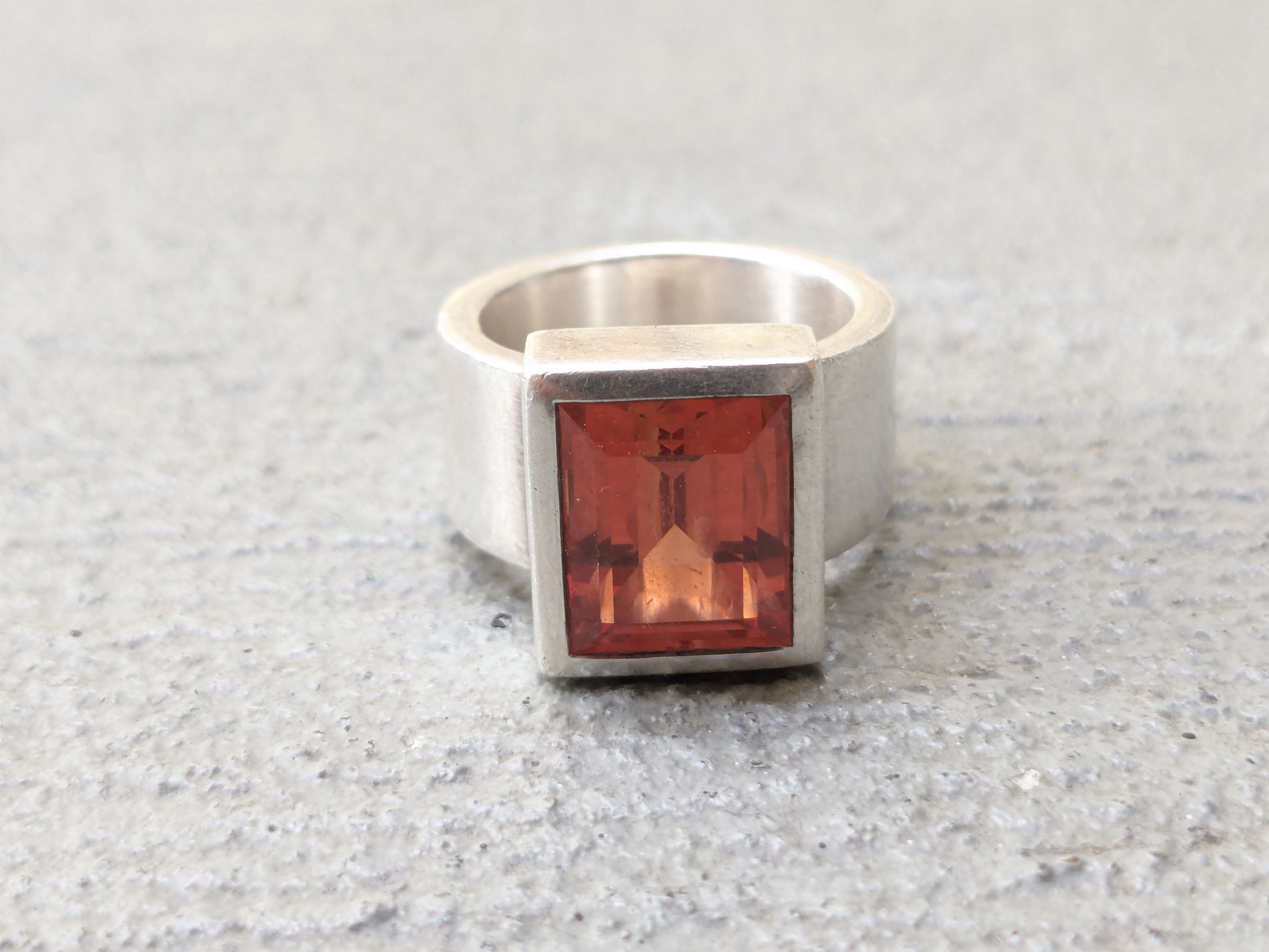Other Vintage Sterling Silver Ring Orange Stone Modernist Size ONE SIZE - 3 Thumbnail
