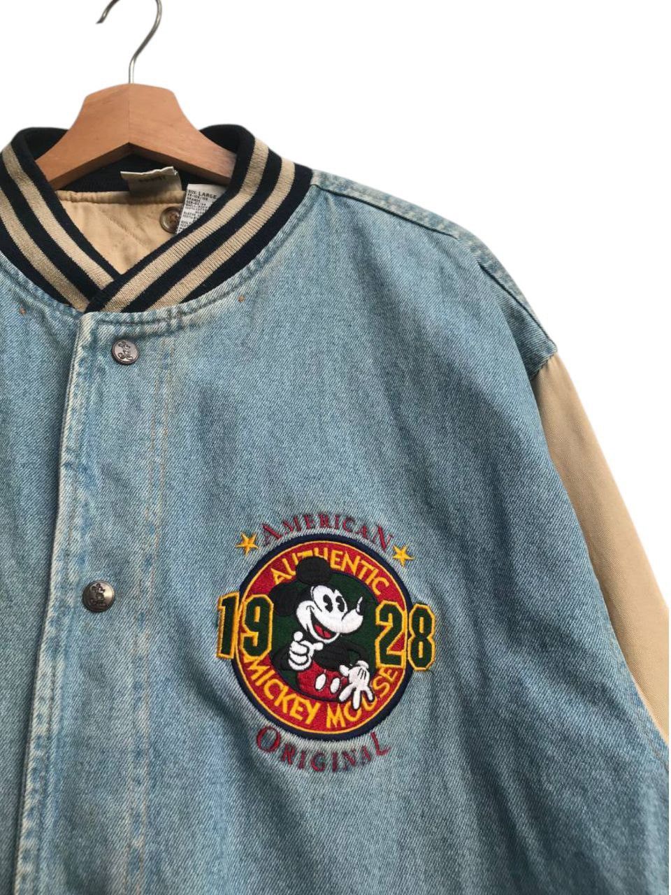 Disney Rare🔥Vintage 90s Mickey Mouse Varsity Denim Jacket Oversize Size US L / EU 52-54 / 3 - 5 Thumbnail
