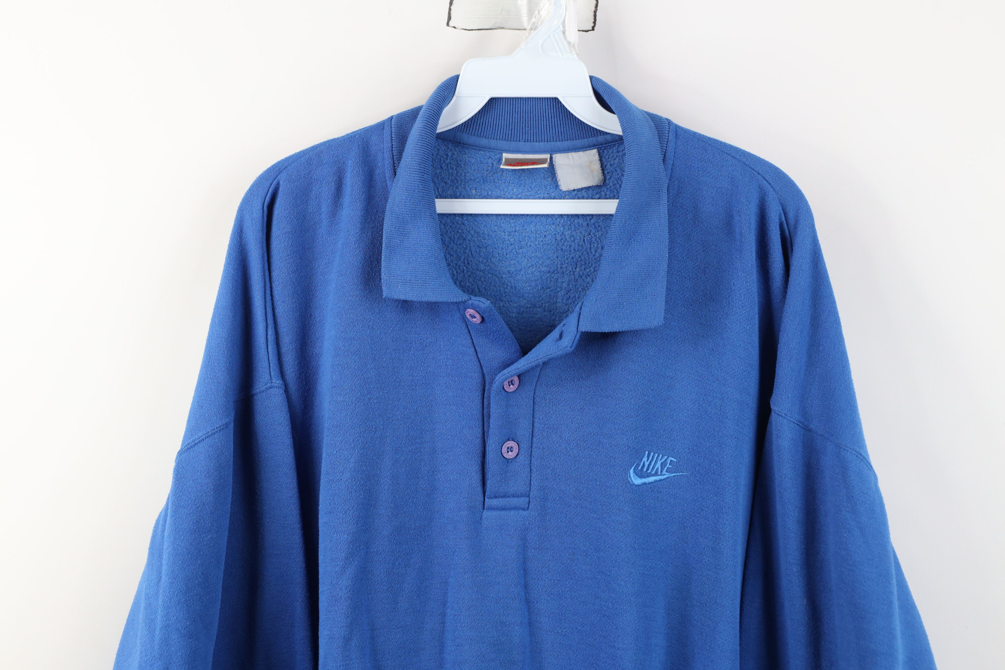 Nike Vintage 90s Nike Scott Mini Swoosh Collared Sweatshirt Blue Size US XL / EU 56 / 4 - 2 Thumbnail