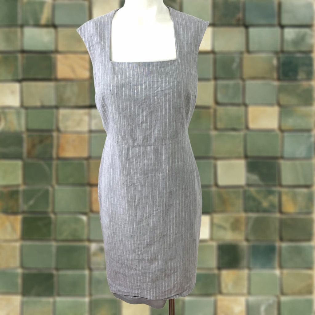 Talbots Talbots Linen Blend Square Neck Sleeveless Striped Above Knee Dress Gray 2 Mint Womens Sleeveless Casual Knee Length Vintage? (No) Size XS / US 0-2 / IT 36-38 - 1 Thumbnail
