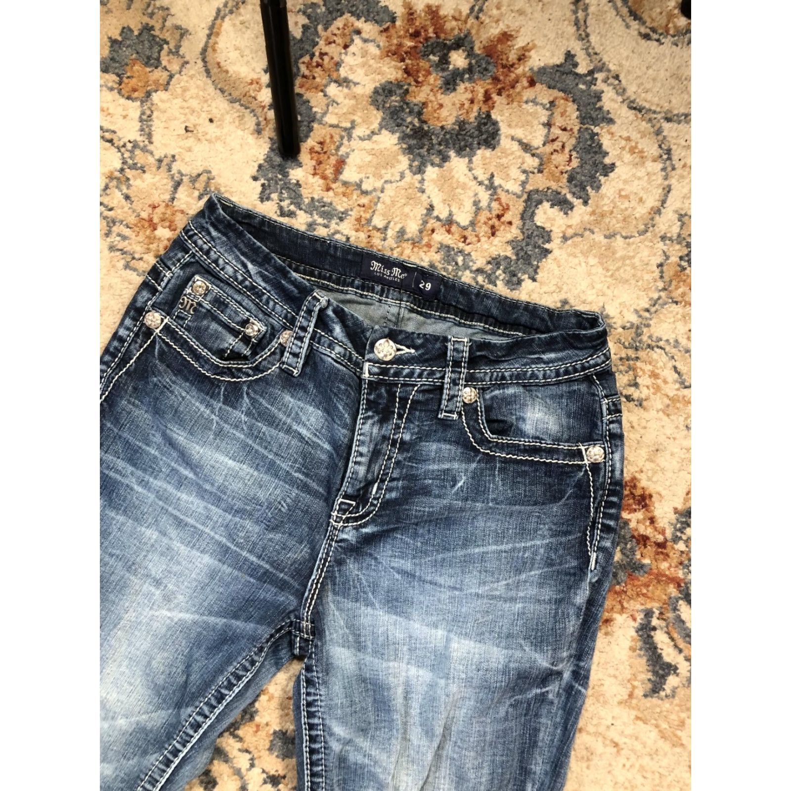 Miss Me Miss Me Jeans Womens 29 Blue Bootcut Horseshoe Embroidered Rhinestone Pockets Jeans Size 29" - 5 Thumbnail