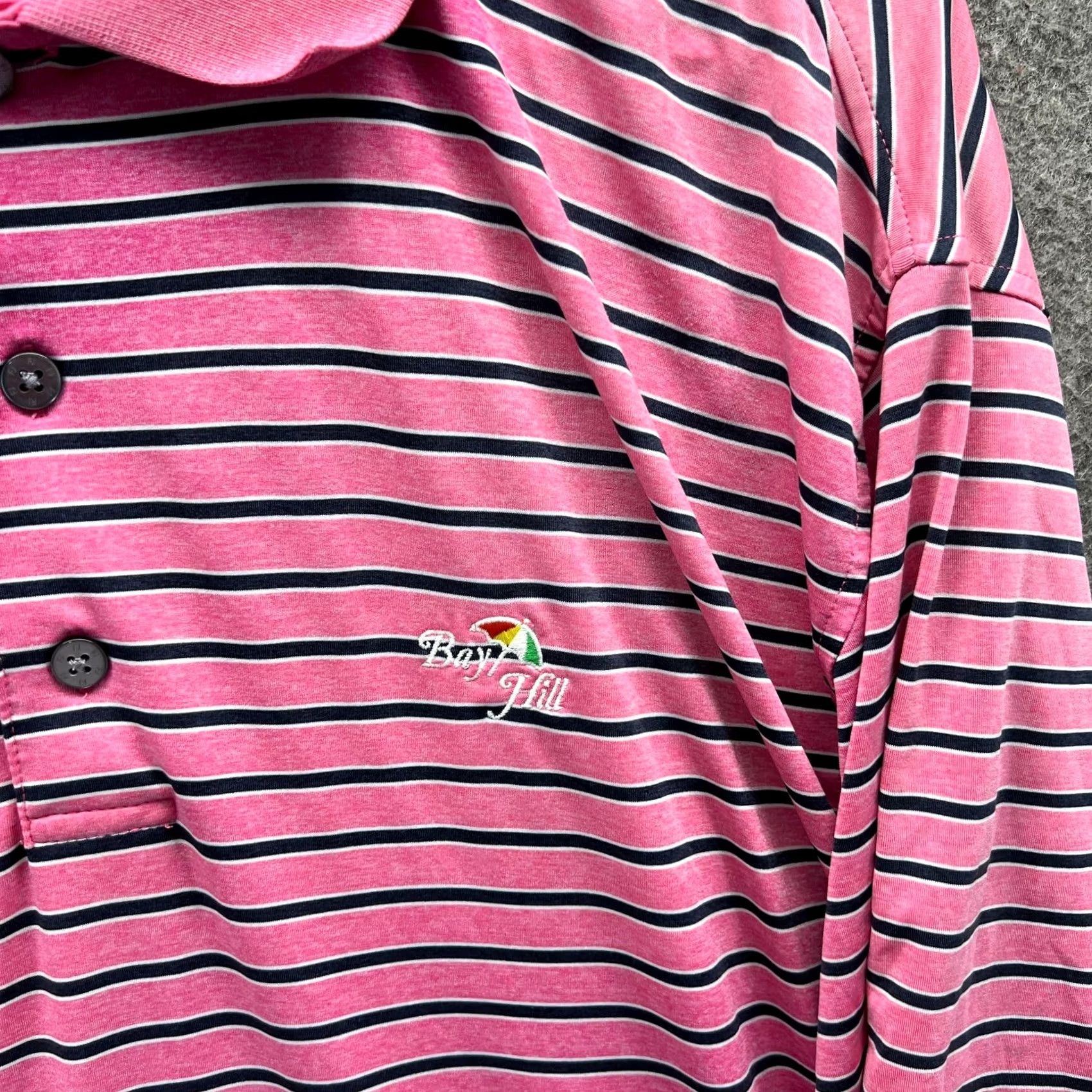 Footjoy VINTAGE FootJoy Polo Shirt Men XL Pink Striped Golf Bay Hill Logo Shirt Short Sleeve Button Collar Size US XL / EU 56 / 4 - 7 Thumbnail