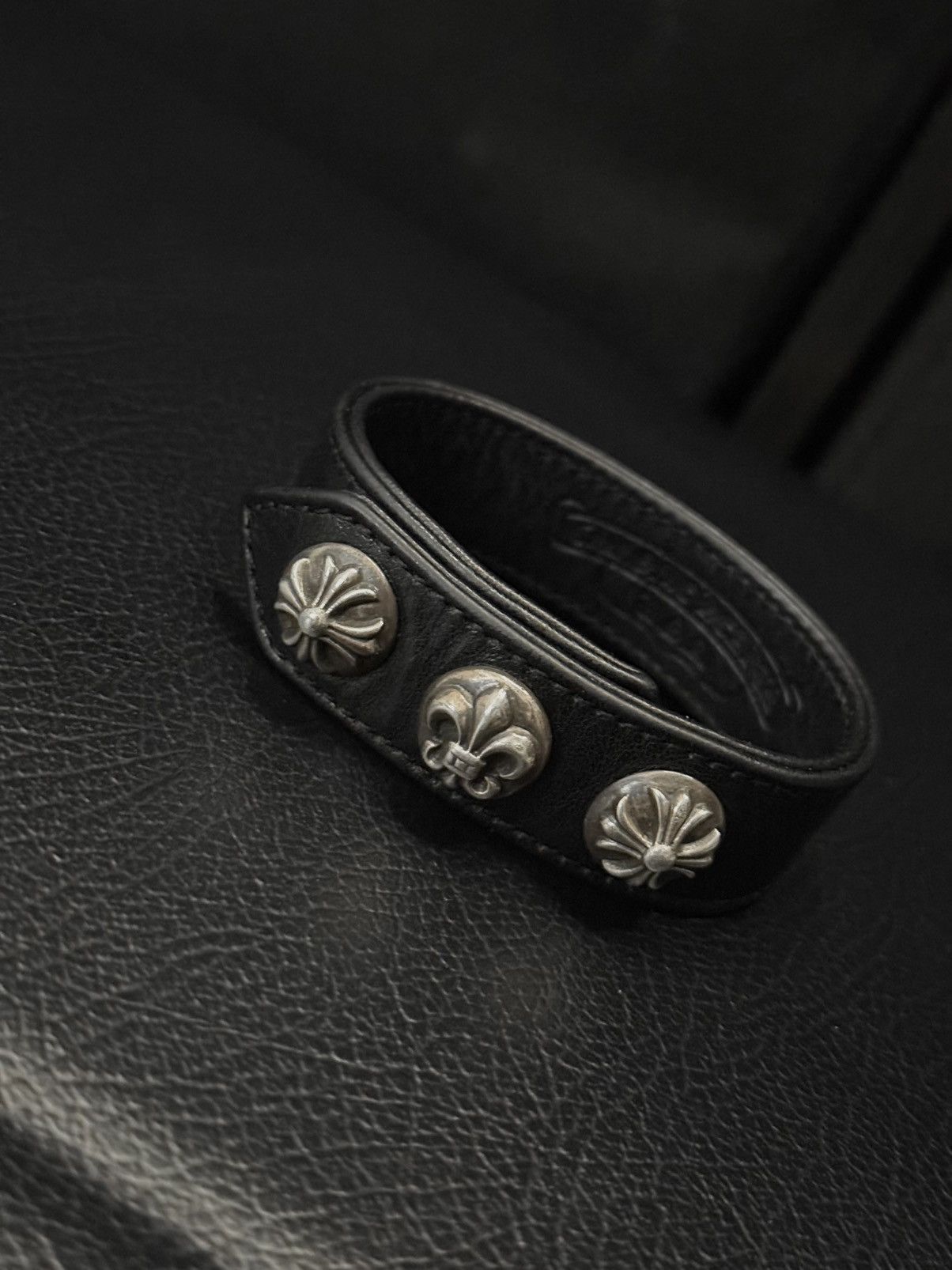 Chrome Hearts Chrome Hearts Black Leather Snap Bracelet Size ONE SIZE - 2 Thumbnail