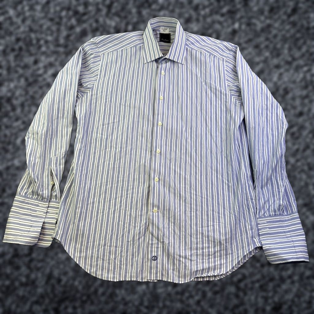 David Donahue David Donahue Dress Shirt Mens 16 Blue White Striped Long Sleeve Button Up Adult Size 42R - 1 Thumbnail