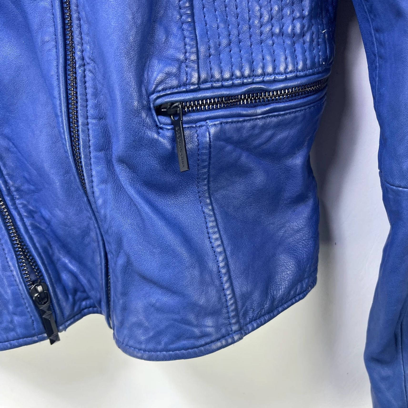 Bcbgmaxazria BCBGMAXAZRIA Leather Jacket Blue Women's Large Motorcycle Jacket Size L / US 10 / IT 46 - 3 Thumbnail