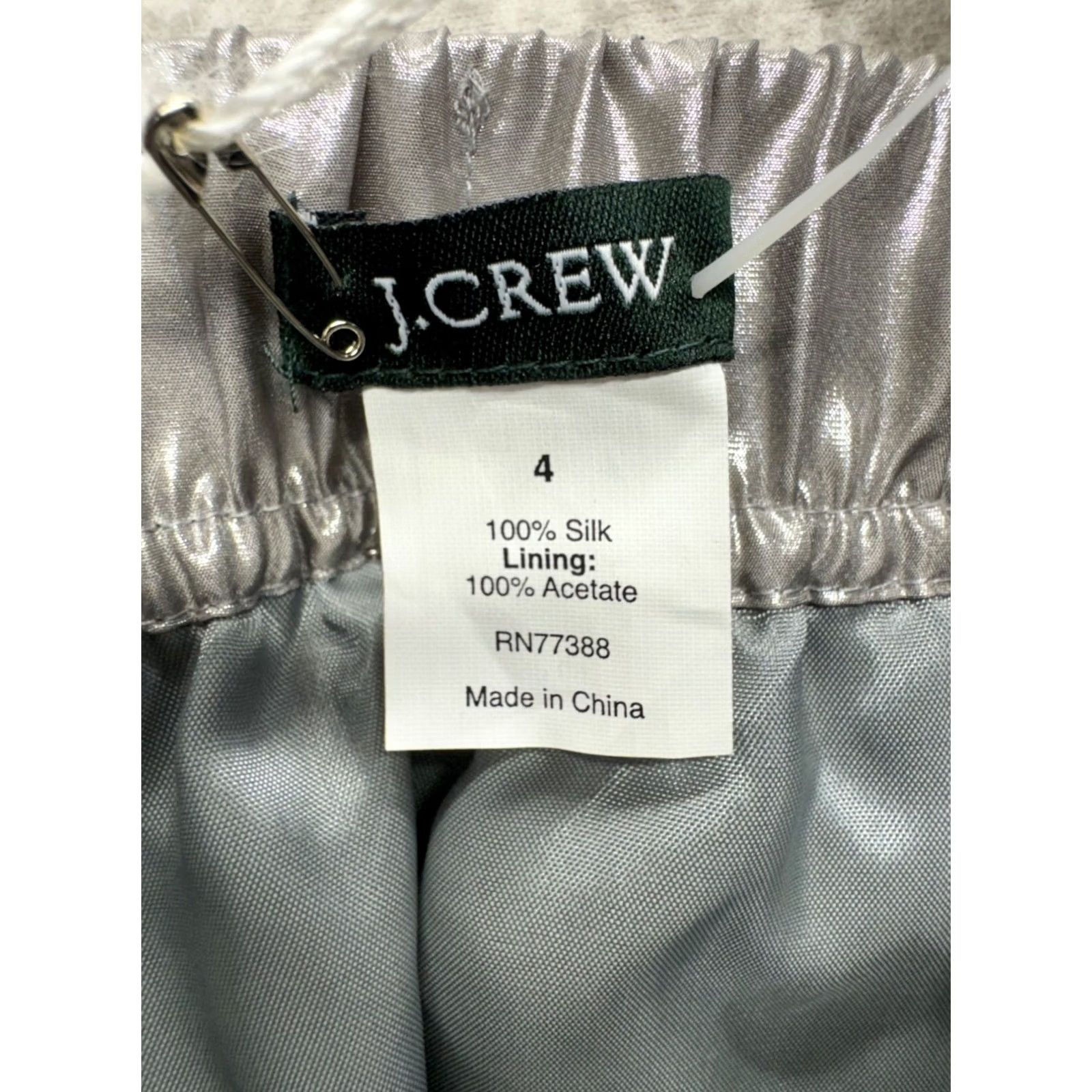 J.Crew J.CREW Metallic Silver Silk Blend Elastic Waist Mini Skirt Size 4 Women Size 27" / US 4 / IT 40 - 4 Thumbnail