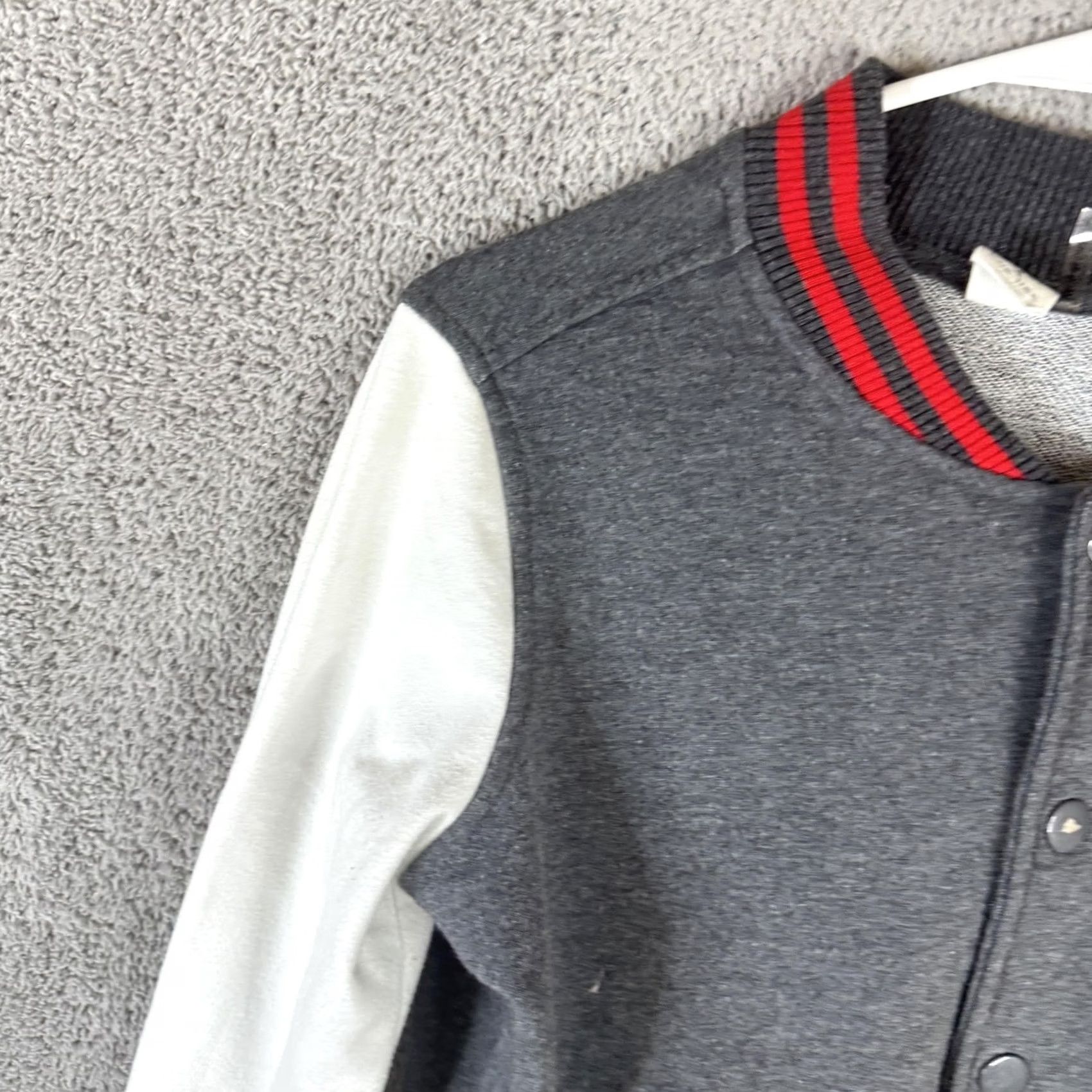 Vintage Love Tree Varsity Jacket Juniors M Gray White Letter B Snap Front Fleece Size M / US 6-8 / IT 42-44 - 5 Thumbnail