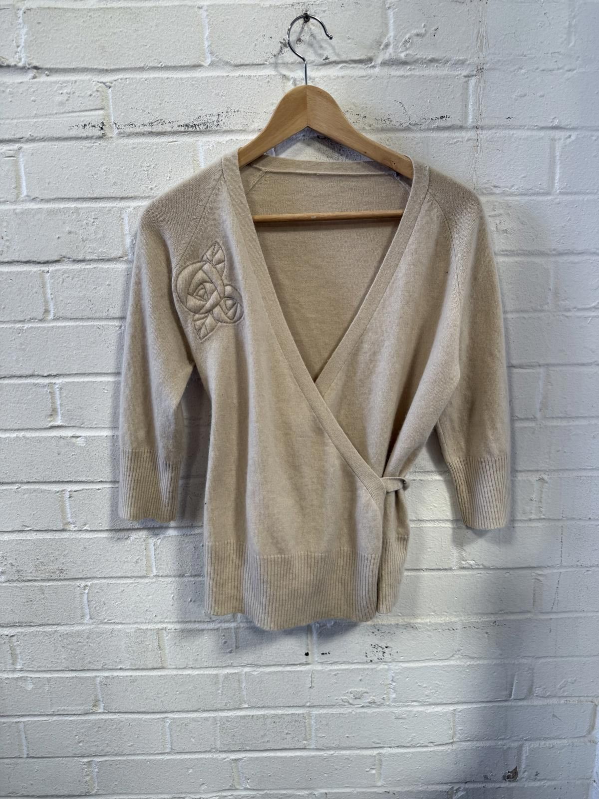 Designer Beige Women's Knit Wrap Cardigan Sweater Size S Size S / US 4 / IT 40 - 1 Thumbnail