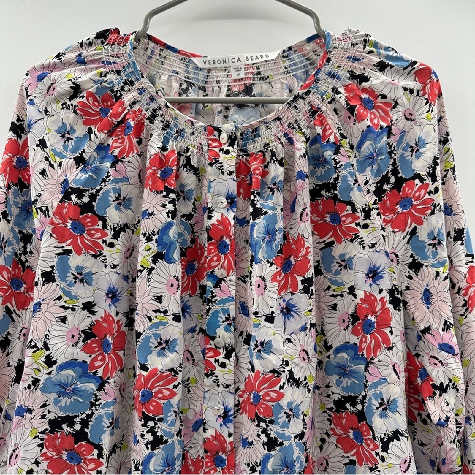 Veronica Beard Veronica Beard Madge 100% Silk Floral Print Long Sleeve Top Size L / US 10 / IT 46 - 4 Thumbnail