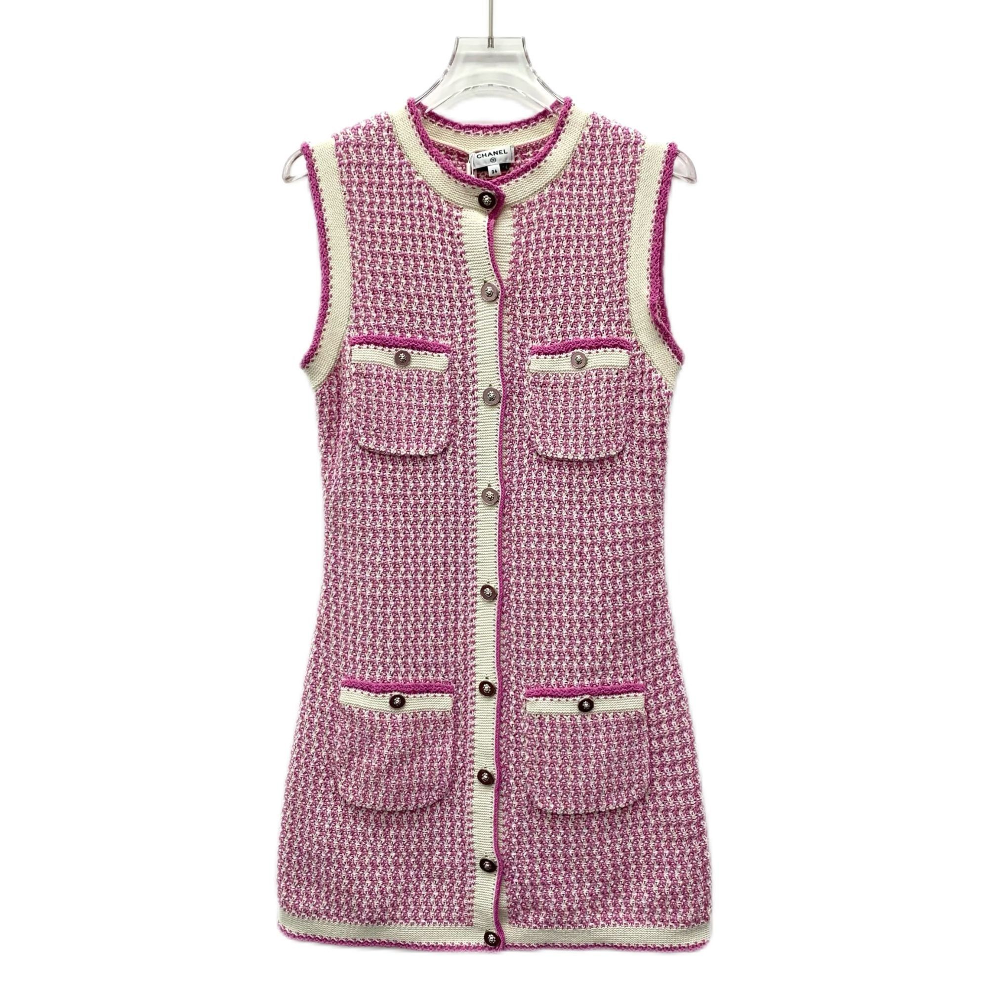 Chanel Chanel Pink Cotton Sleeveless Woven Dress Size 34 With Round Size XXS / US 00 / IT 34 - 1 Thumbnail