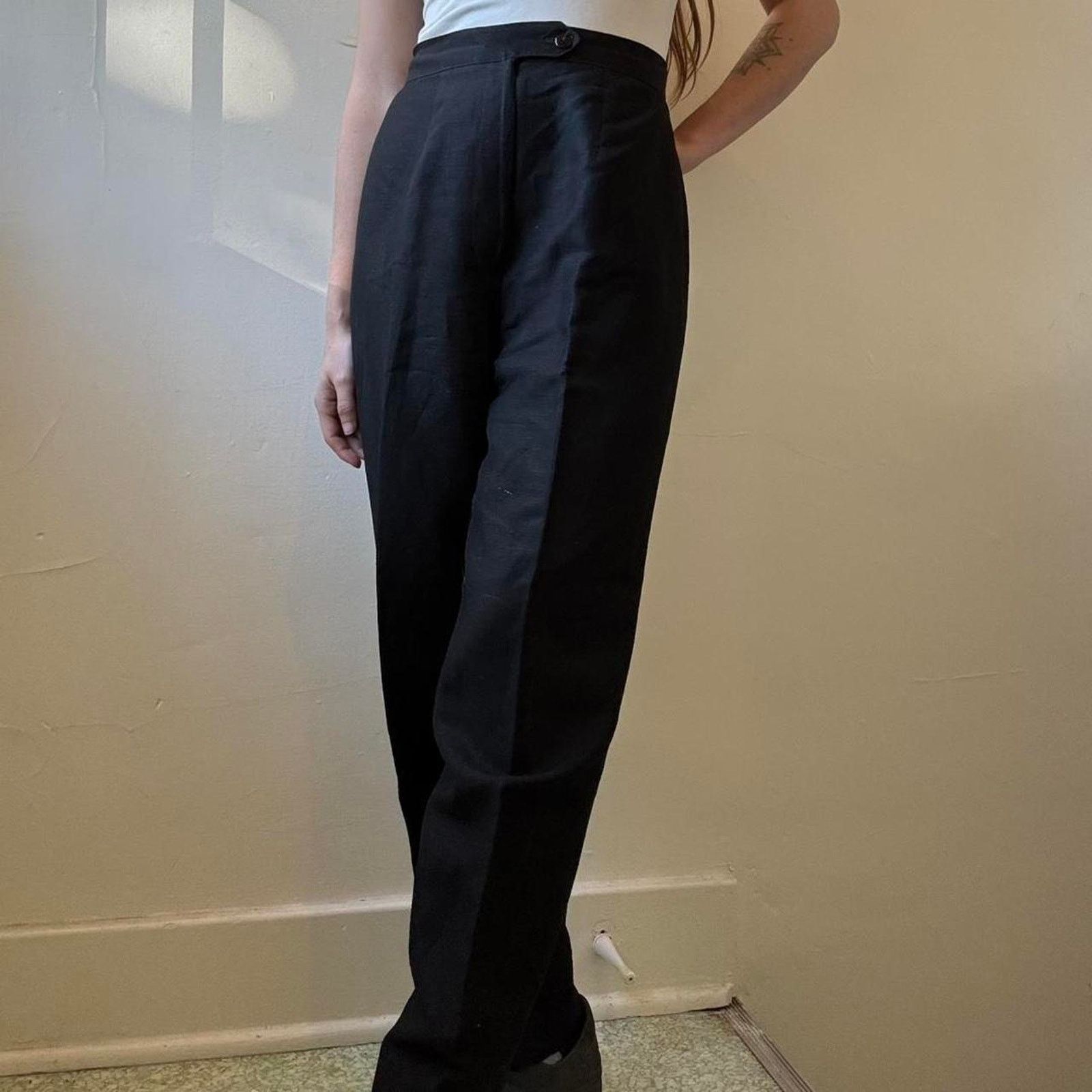 Vintage Vintage Herman Geist Black Linen Trousers 4 Petite Preppy Size 27" / US 4 / IT 40 - 2 Thumbnail