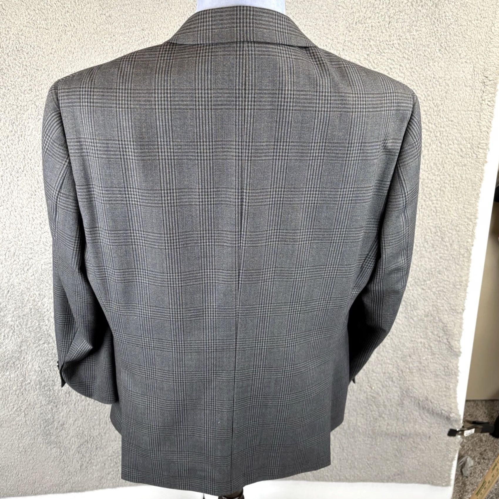 Pronto Uomo Pronto Uomo Blazer Jacket Mens 46L Long Charcoal Glen Check Wool Geometric Mens Size 46R - 5 Thumbnail