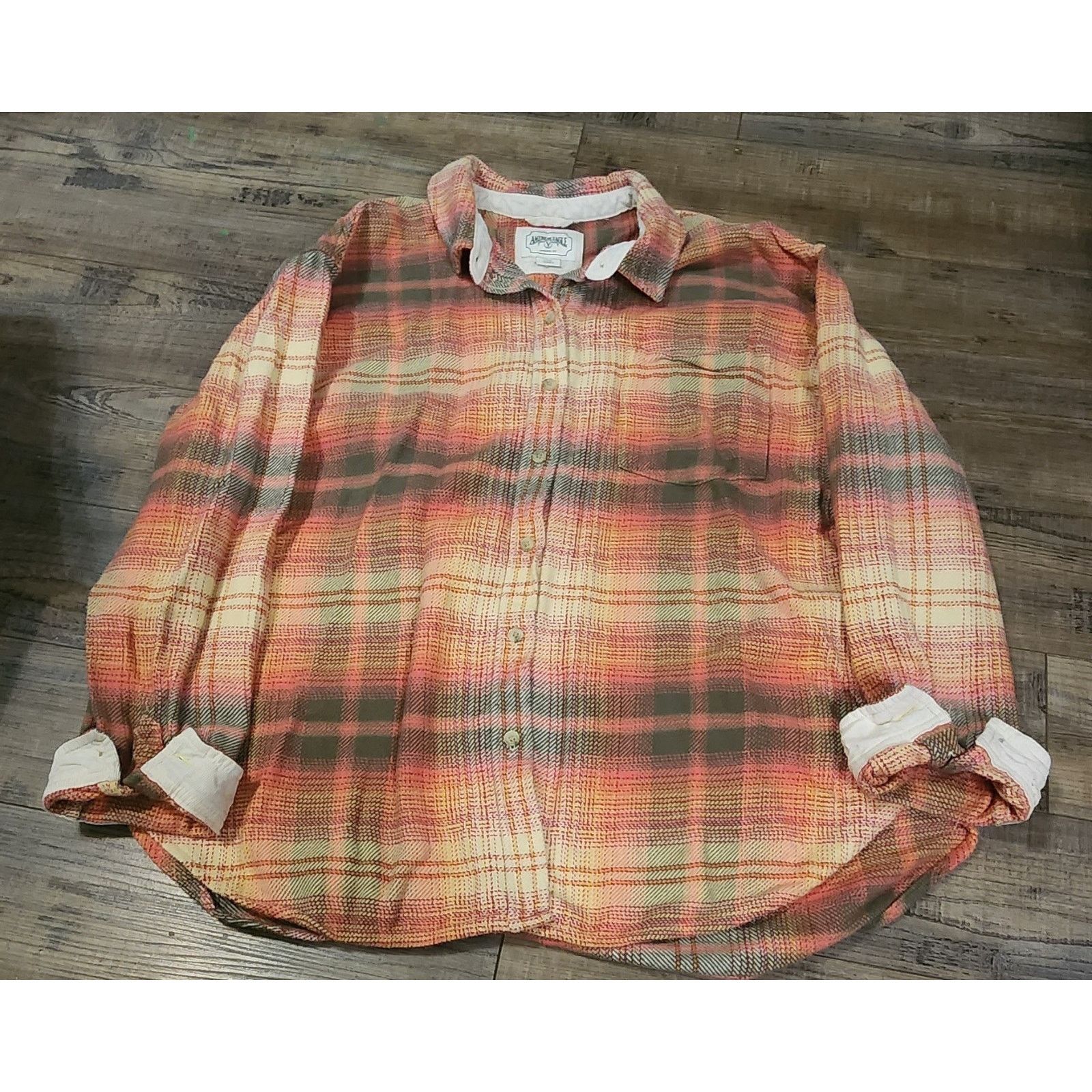 American Eagle Outfitters American Eagle Flannel Sz L Button Up Shirt Orange 2063 Size US L / EU 52-54 / 3 - 1 Thumbnail