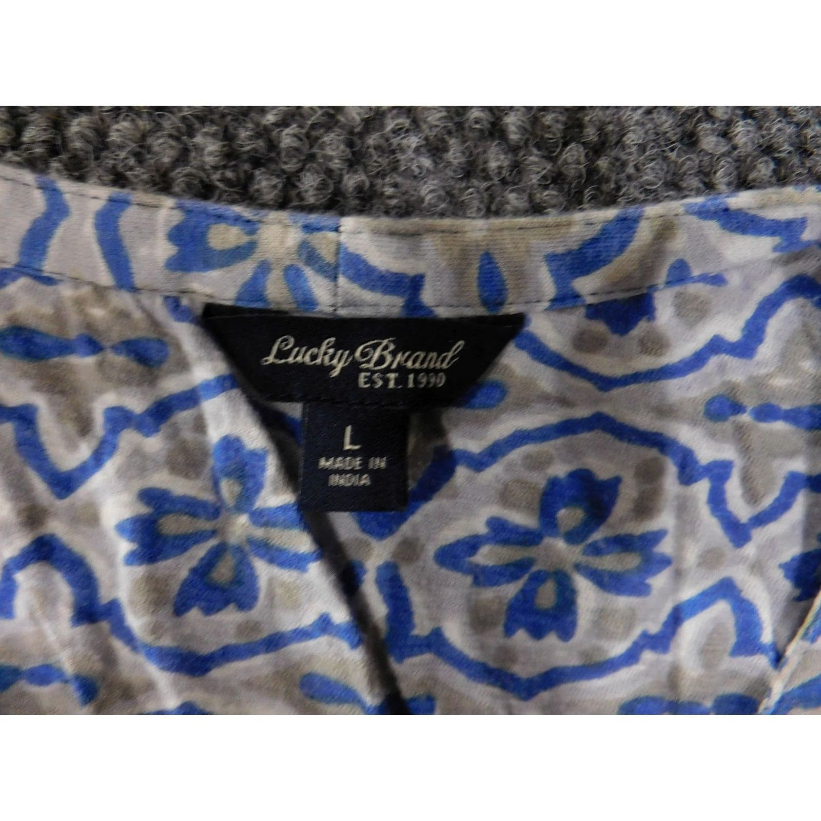 Lucky Brand Lucky Brand Blouse Womens L Blue Floral Boho Peasant Top Shirt Size L / US 10 / IT 46 - 5 Thumbnail