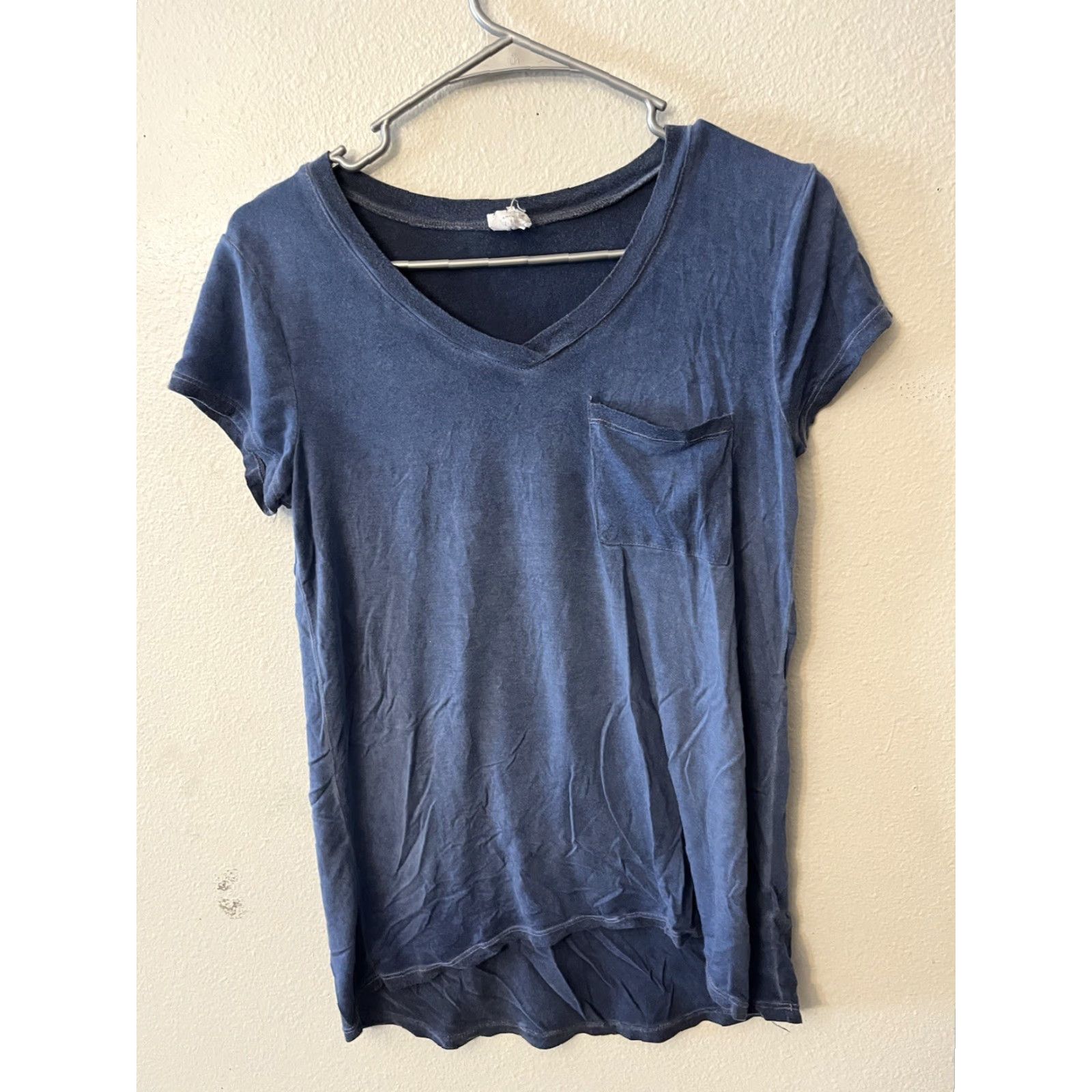 Vintage Cable & Gauge Shirt Women's Small Blue Short Sleeve V-Neck Pocket Stretch Shirt Size S / US 4 / IT 40 - 2 Thumbnail