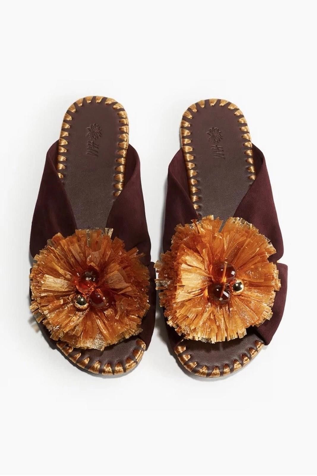 H&M new H&M THE WHITE LOTUS POMPOM LEATHER SANDALS shoes 36 3 5 Size US 5 / IT 35 - 1 Thumbnail