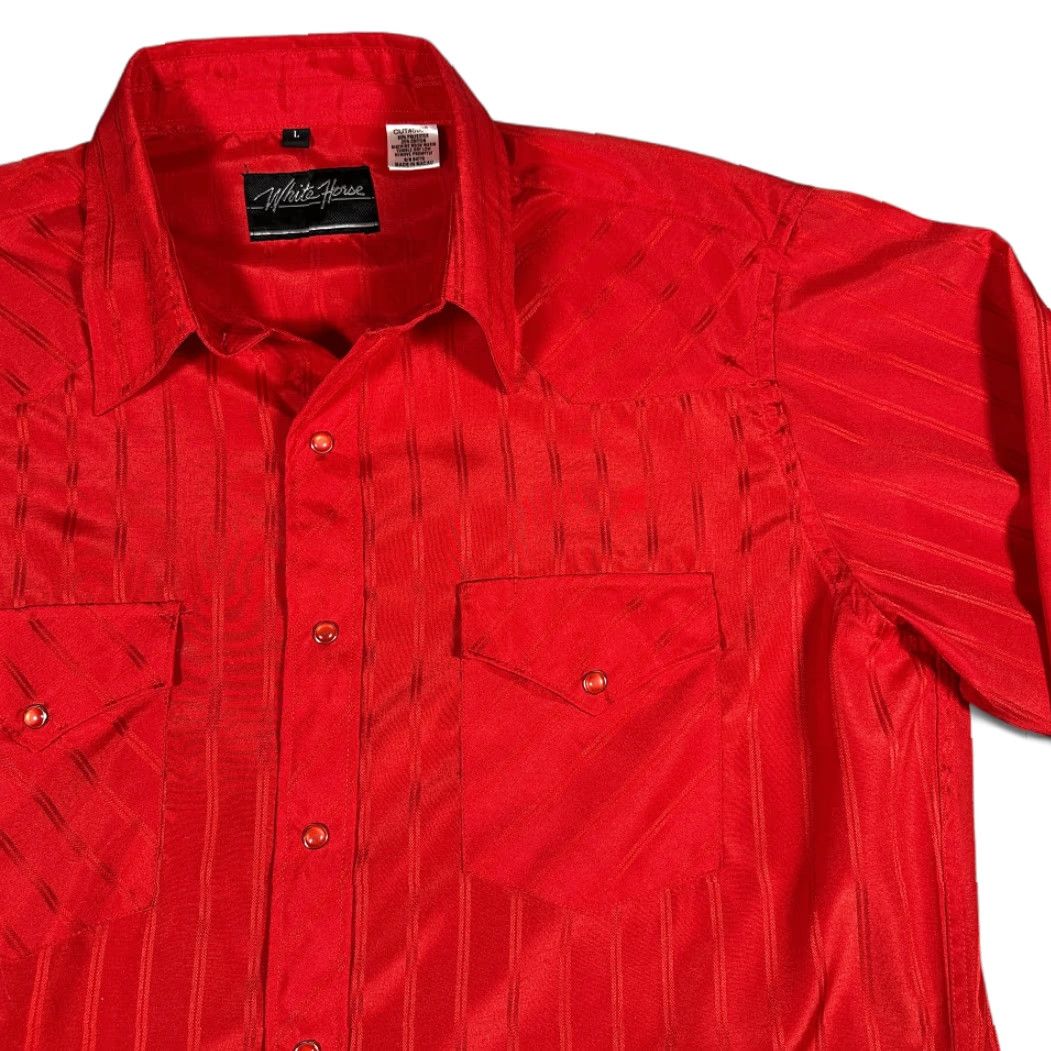 Vintage VINTAGE White Horse Western Shirt Adult LARGE Red Striped Sheen Cowboy 90s Shirt Mens Snaps Cuffed Long Sleeve Size US L / EU 52-54 / 3 - 2 Thumbnail
