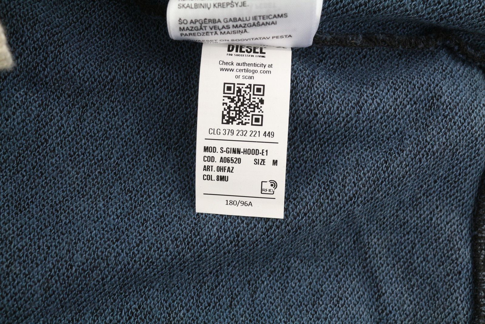 Diesel S-GINN-HOOD-E1 M Grey Distress Logo Hoodie 41053 Size US M / EU 48-50 / 2 - 11 Thumbnail