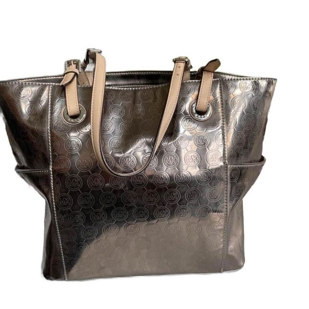 Michael Kors Michael Kors Signature Metallic Tote Bag, Medium, Silver Size ONE SIZE - 2 Thumbnail
