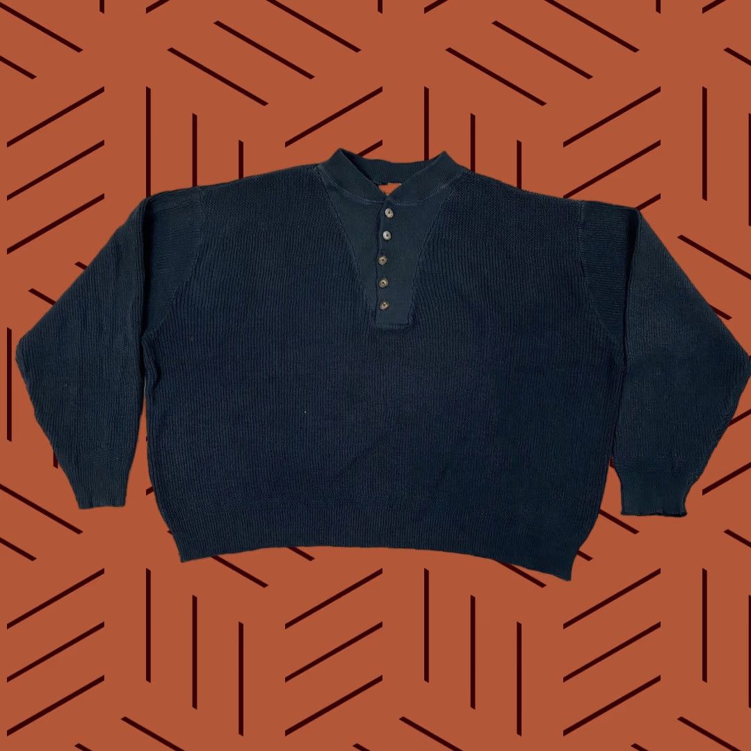 Vintage Vintage L.L. Bean Mens Sweater Henley Long Sleeve High Neck 5-Button Cotton Blend Navy Blue Size US L / EU 52-54 / 3 - 1 Thumbnail