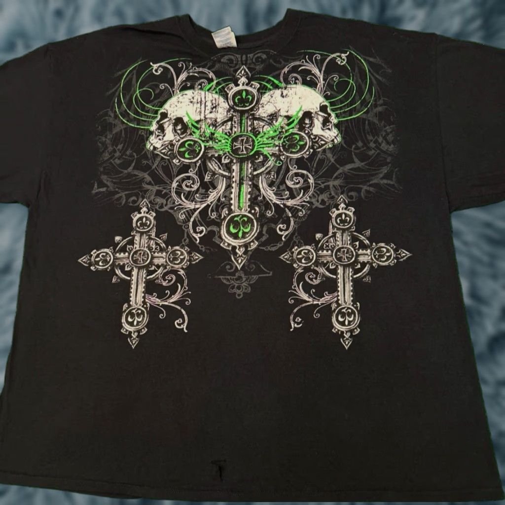 Vintage VINTAGE Y2K Skull MMA Cross Wings Grunge Punk Hip Hop VTG Shirt Mens 3XL Black Short Sleeve Size US XXL / EU 58 / 5 - 1 Thumbnail