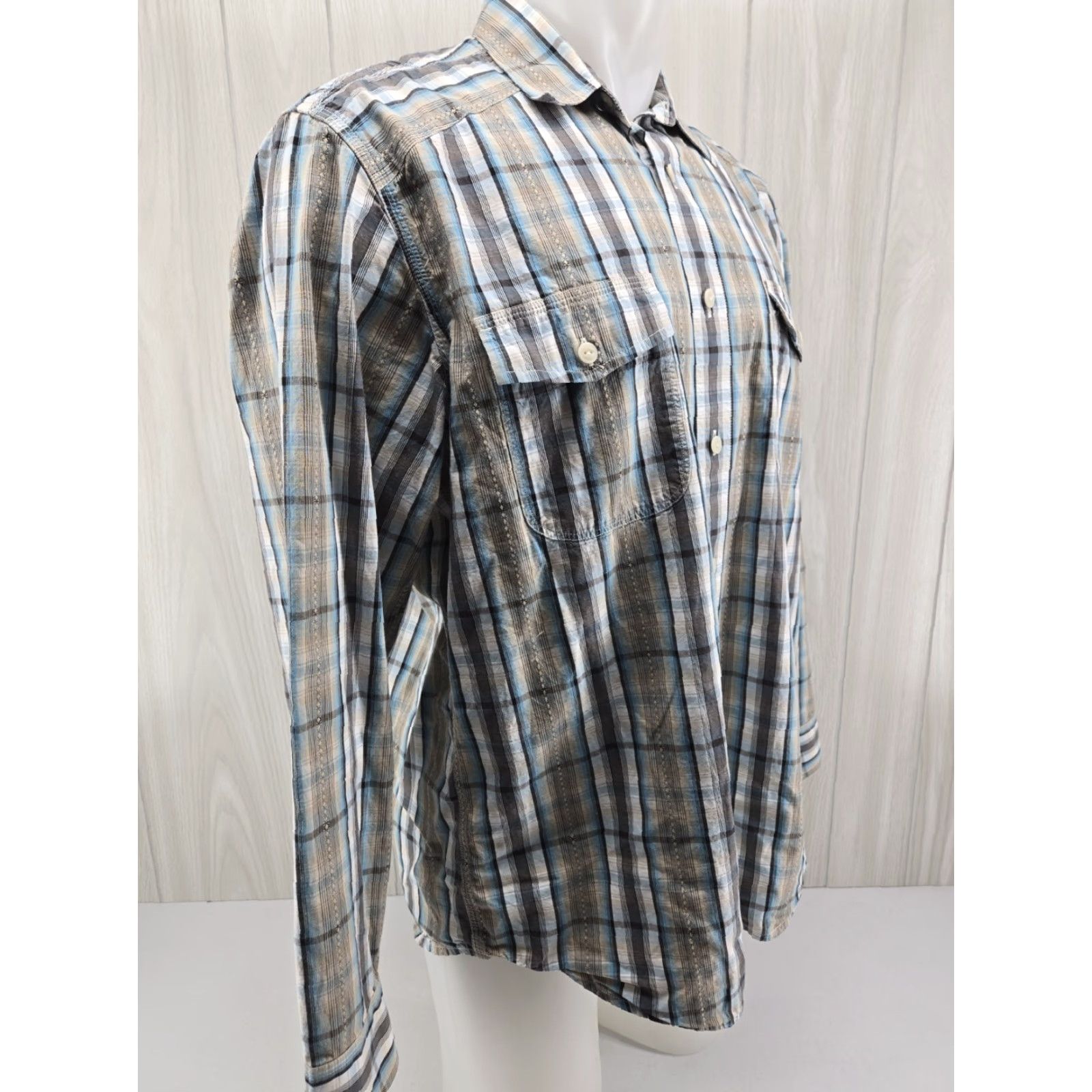 Lucky Brand Lucky Brand Shirt Mens XL Gray White Blue Plaid Button Up Casual Western Size US XL / EU 56 / 4 - 6 Thumbnail