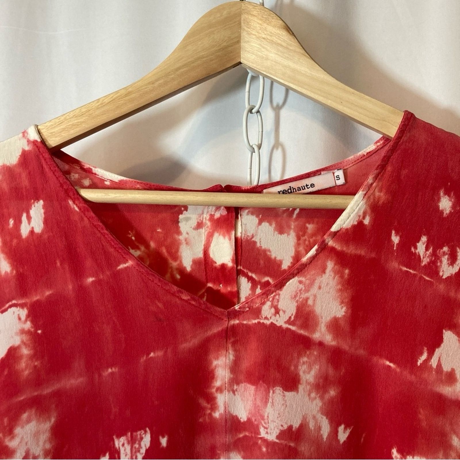 Other Red Haute 100% Silk Red and White Tie Dye Blouse Top Size S / US 4 / IT 40 - 2 Thumbnail