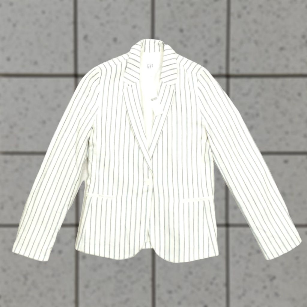 Gap GAP Blazer Jacket Womens Size 4 White Blue Striped Linen Blend One Button NWT Size S / US 4 / IT 40 - 1 Thumbnail