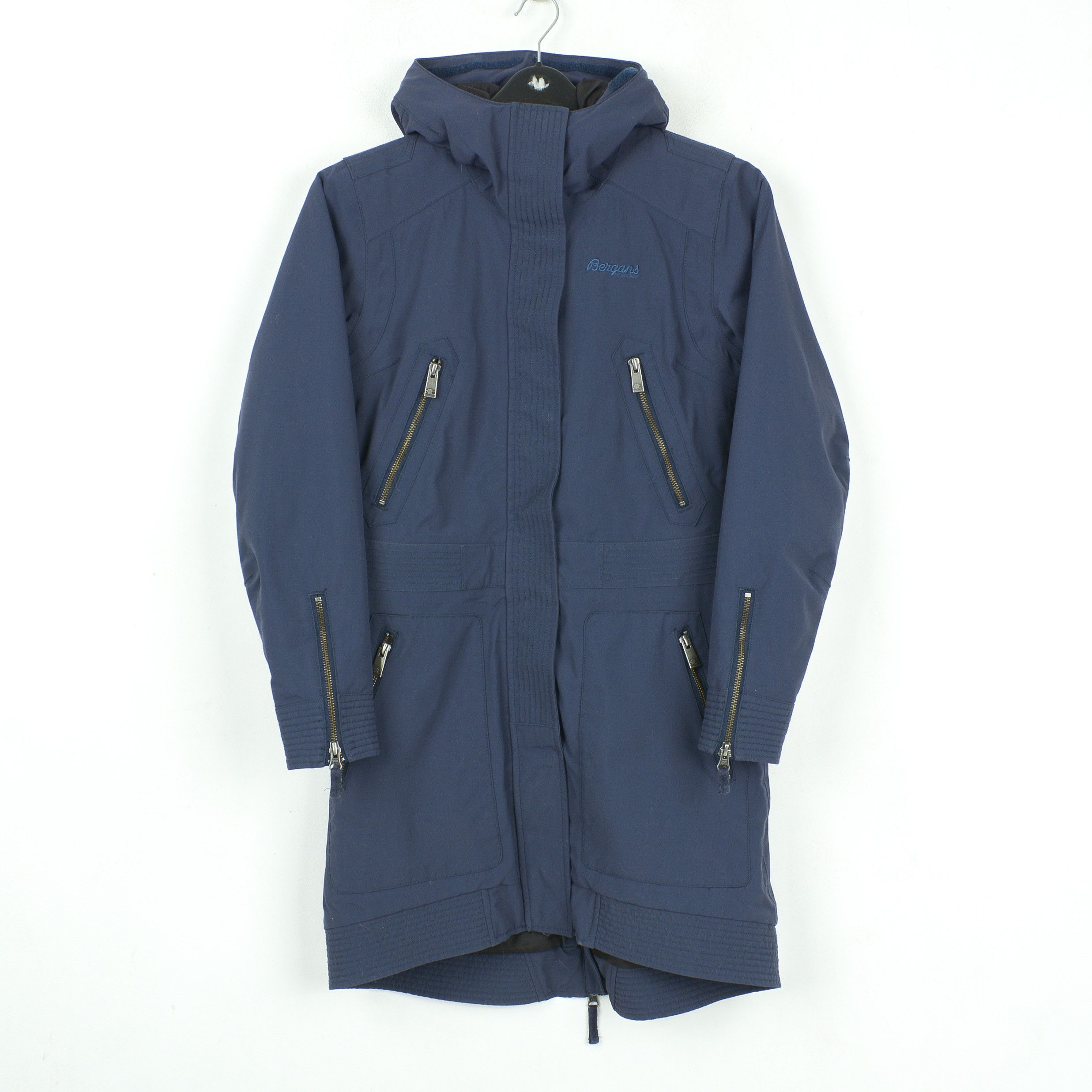 image of Bergans Of Norway Vollen Insulated Lady Coat Women Xs Parka Hooded Windbreaker in Dark Blue