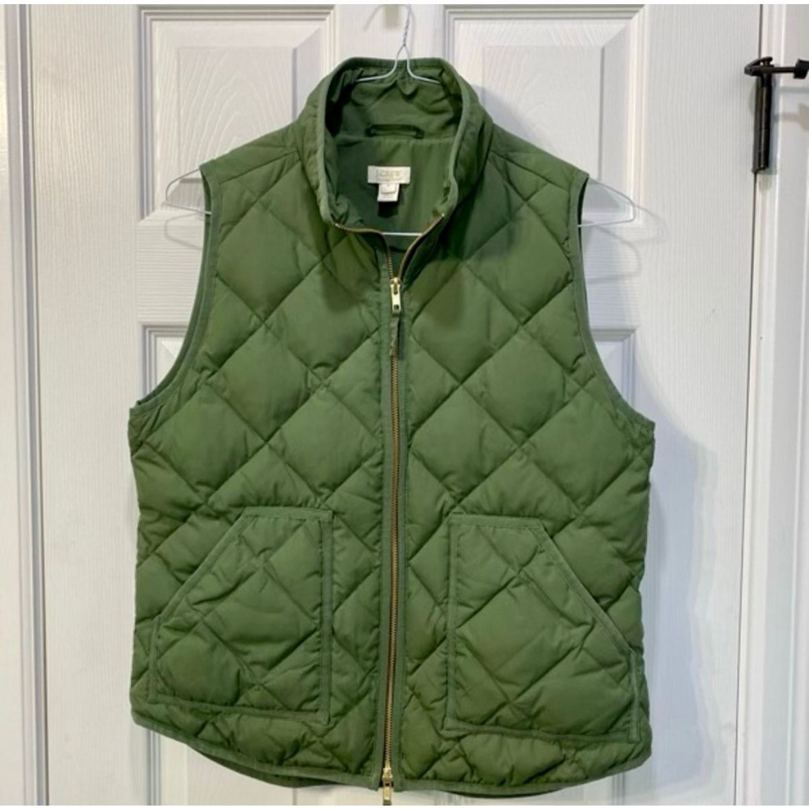 J.Crew J CREW Olive Green Quilted Puffer Down Gold Zip Vest Jacket Size M / US 6-8 / IT 42-44 - 9 Thumbnail