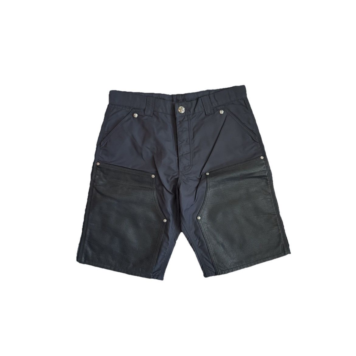 Chrome Hearts LEATHER PANEL SINGLE LEATHER CROSS NYLON SHORTS Size US 34 / EU 50 - 1 Thumbnail