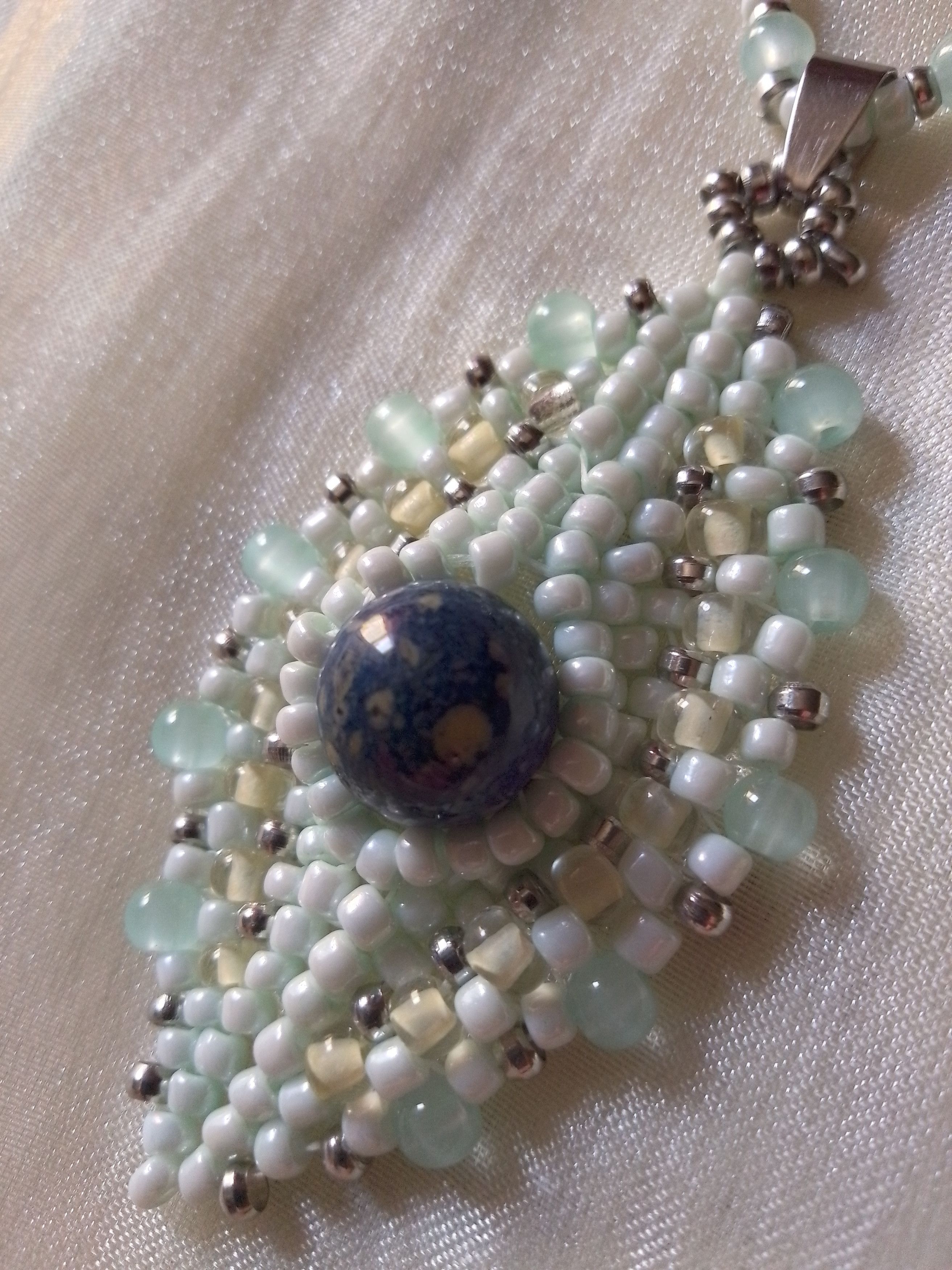 Handmade Necklace Leafy pendant Lapis lazuli gemstones Size ONE SIZE - 7 Thumbnail