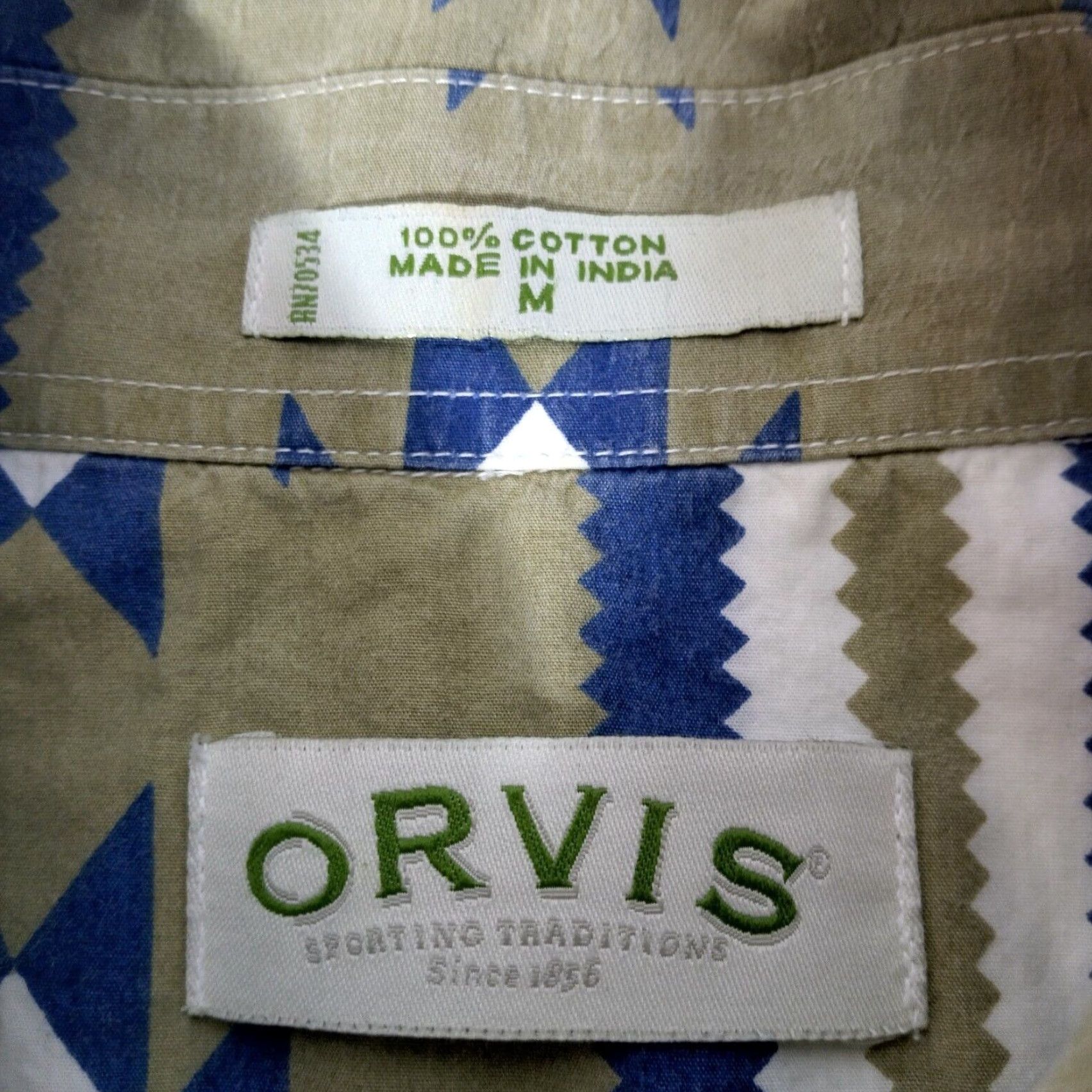 Orvis Orvis Shirt Men M Southwest Geometric Tan Blue Stripe Short Sleeve Western READ Size US M / EU 48-50 / 2 - 5 Thumbnail