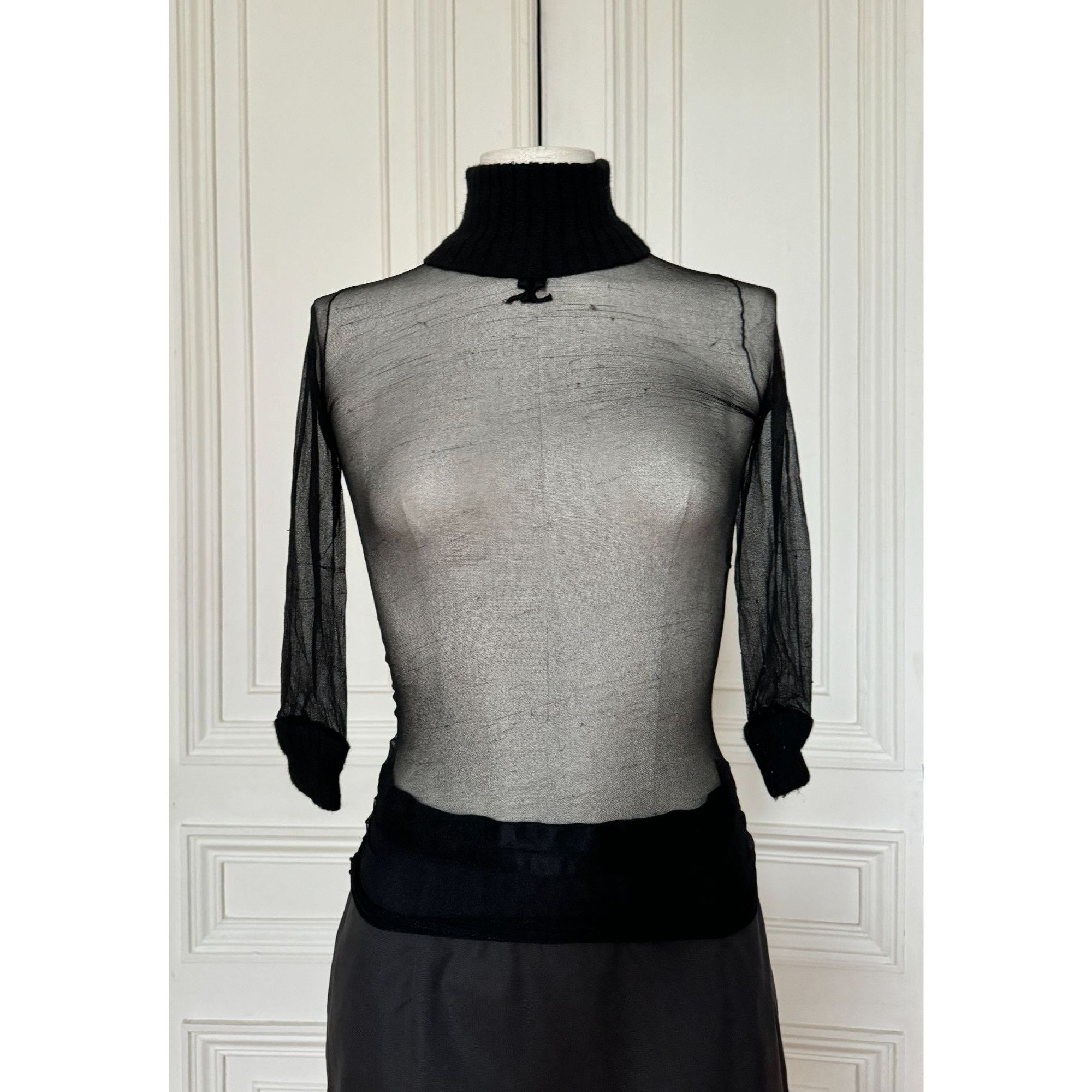 Courreges 1970s Black Nylon Sheer Top Size XS / US 0-2 / IT 36-38 - 1 Thumbnail