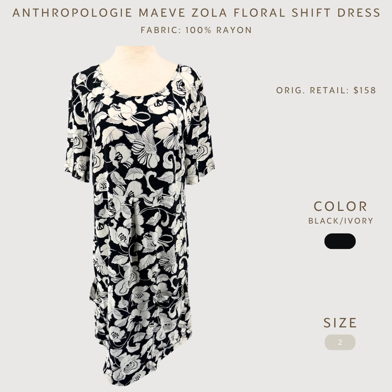 Other Anthropologie Maeve Zola Floral Shift Dress Black Ivory 2 Size XS / US 0-2 / IT 36-38 - 2 Thumbnail